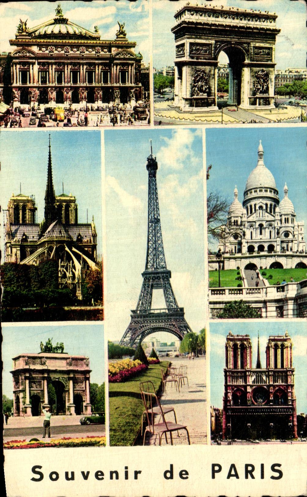 CPA Souvenir of Paris Opera Arc de Triomphe Eiffel Tower