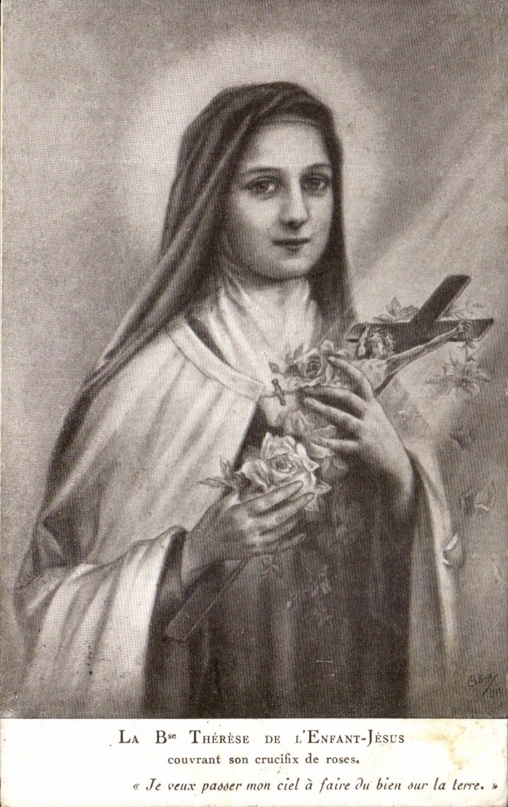 CPA the Therese Of the Jesus Child Covering his pink crucifix