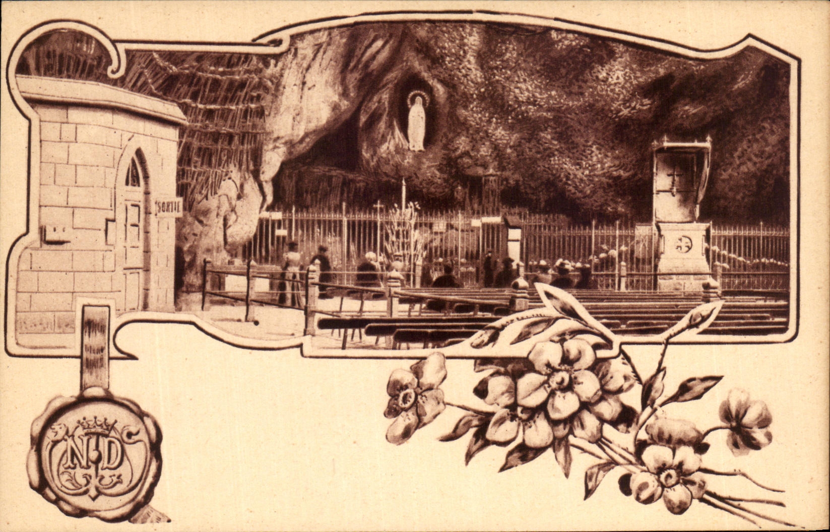 CPA Lourdes With the blessed Cave I Al request for you