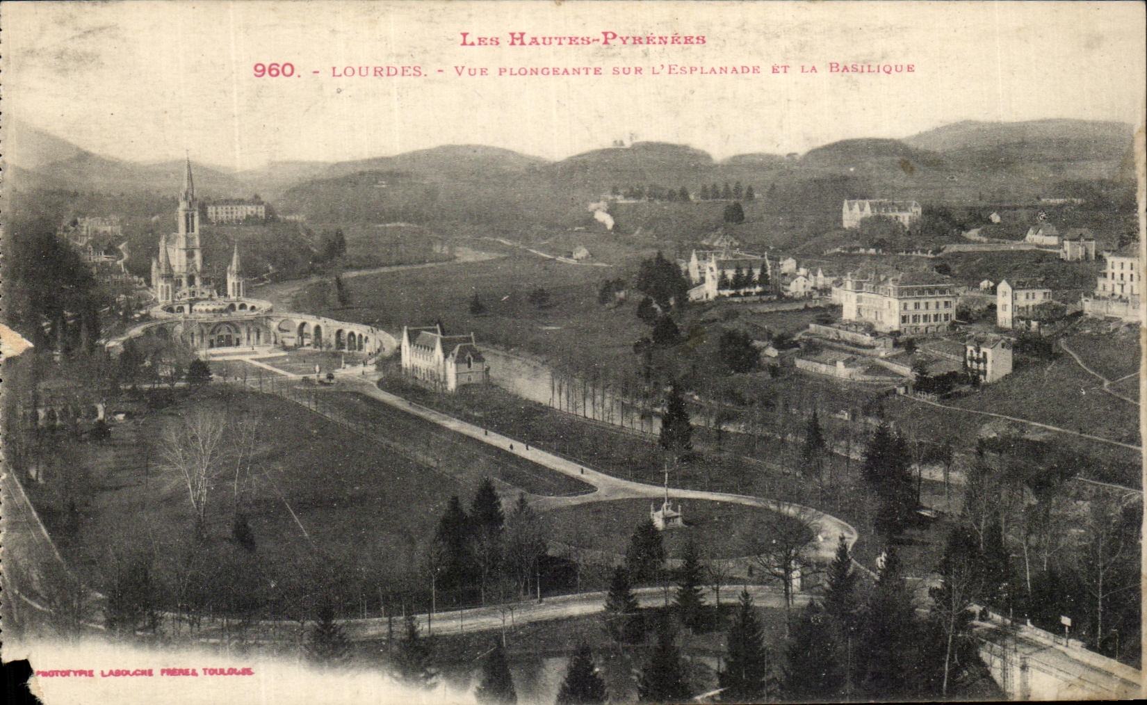 CPA Lourdes View from above on the esplanade and the basilica