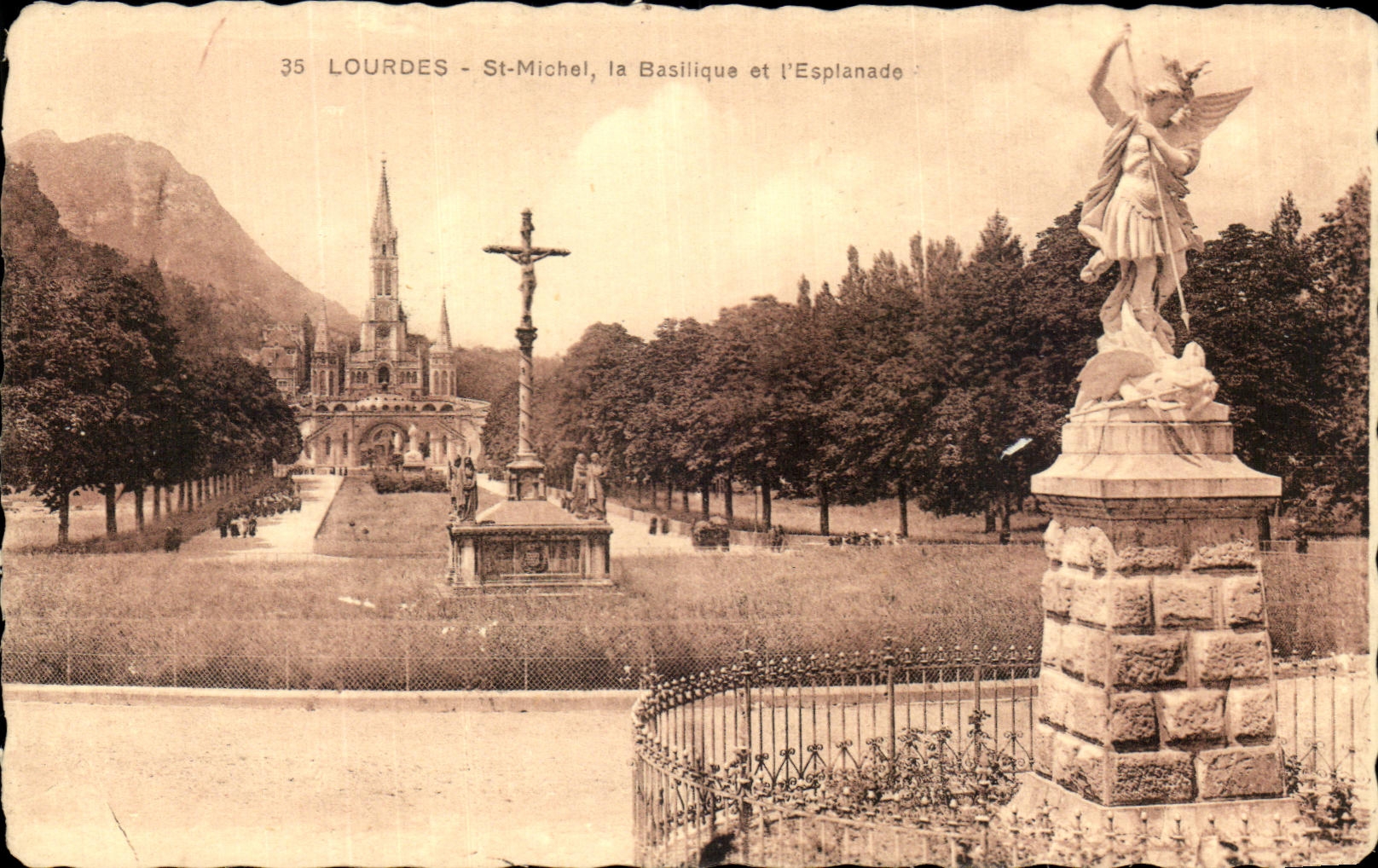CPA Lourdes St Michel the Basilica and Esptanade