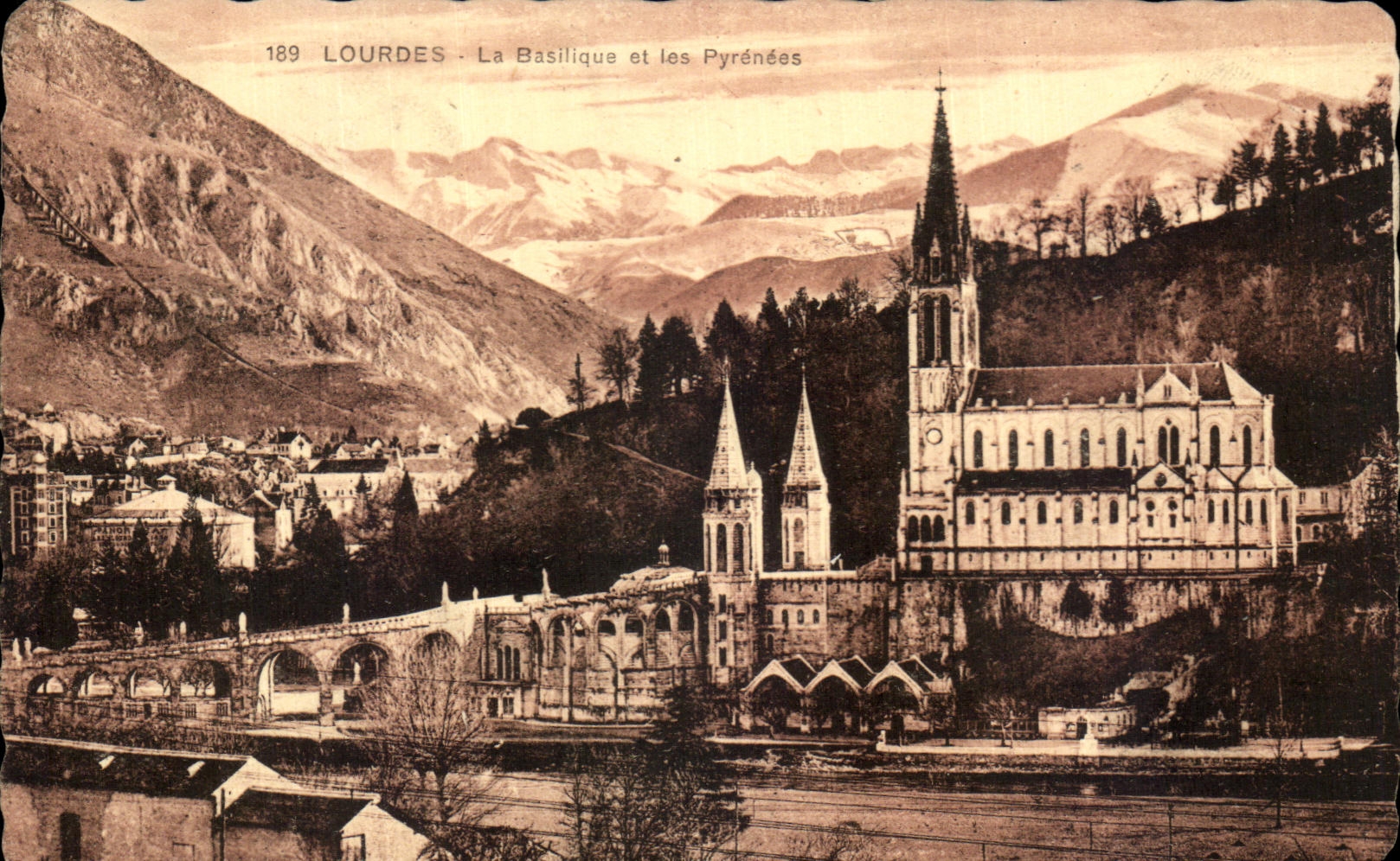 CPA Lourdes the Basilica and the Pyrenees