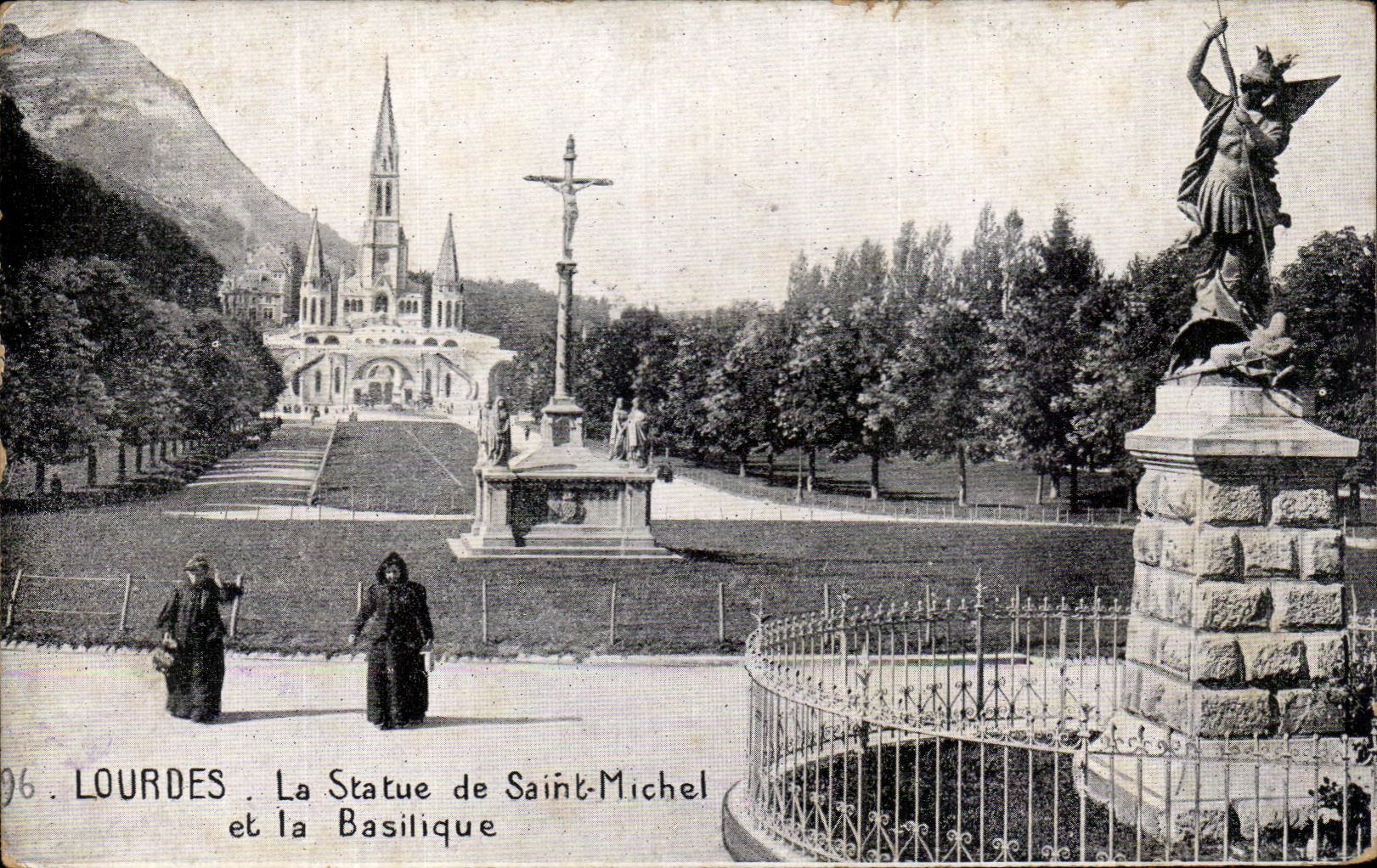 CPA Lourdes Statue of Saint Michel and the Basilica