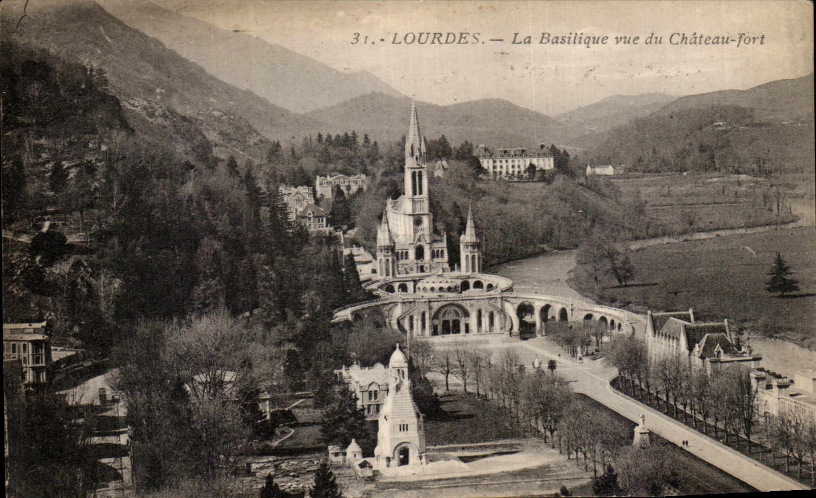 CPA Lourdes the Basilica seen of the Castle Fort