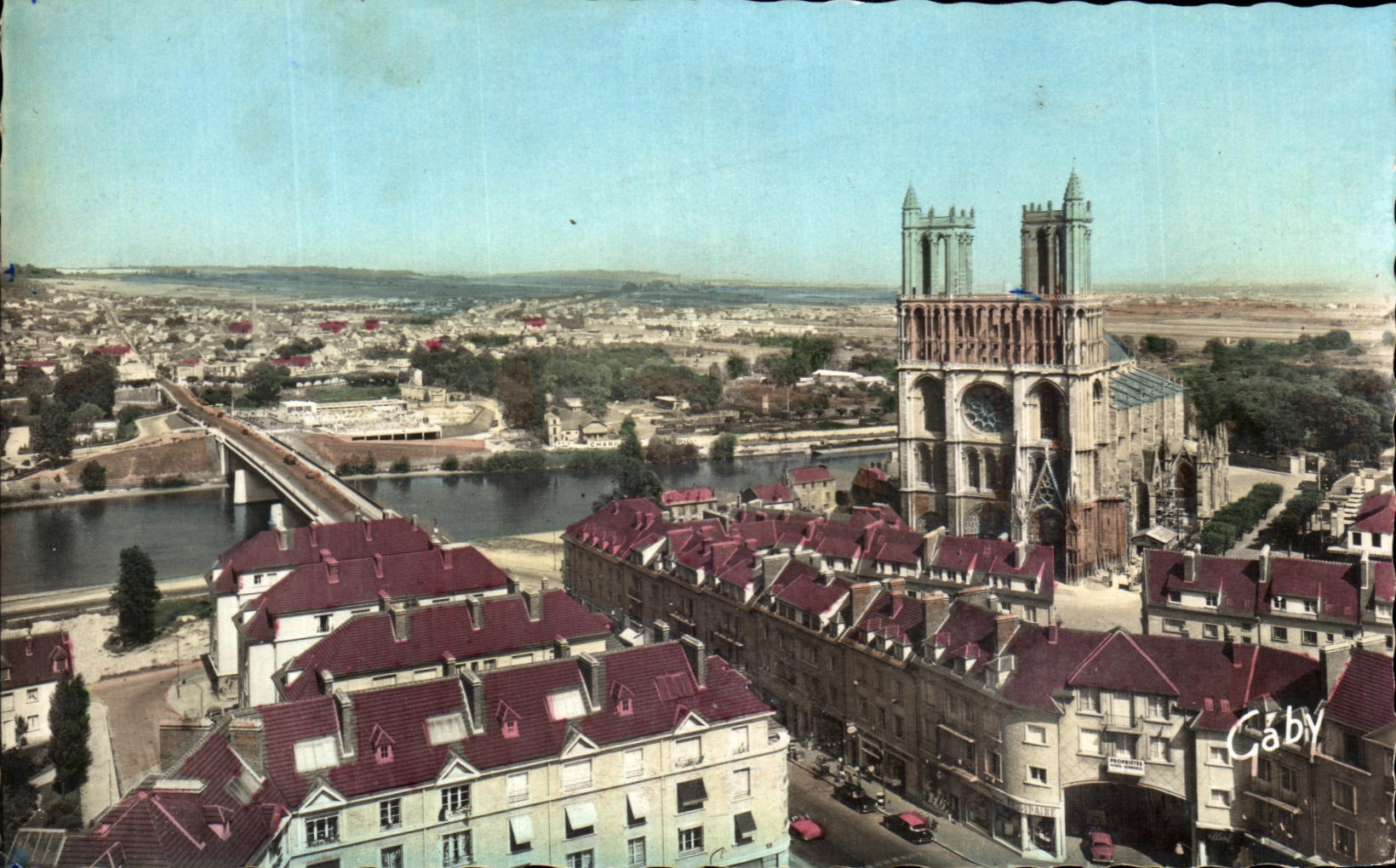CPA Mantes La Jolie collegial the Seine the bridge and the swimming pool seen of the Tower Saint Maclou