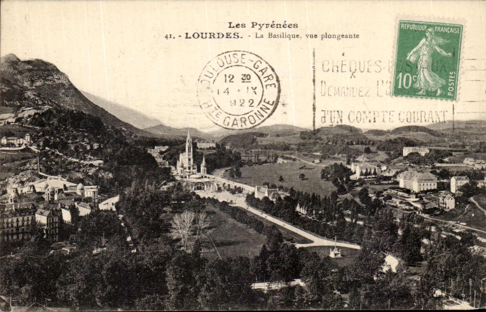 CPA the Pyrenees Lourdes the view from above Basilica