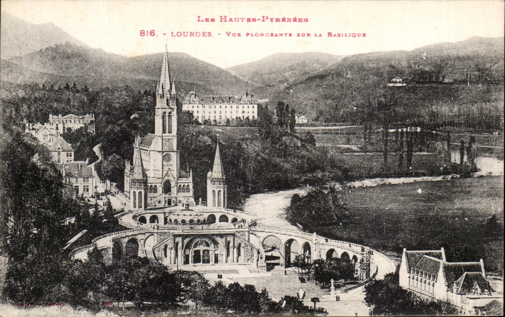 CPA Lourdes View from above on the Basilica