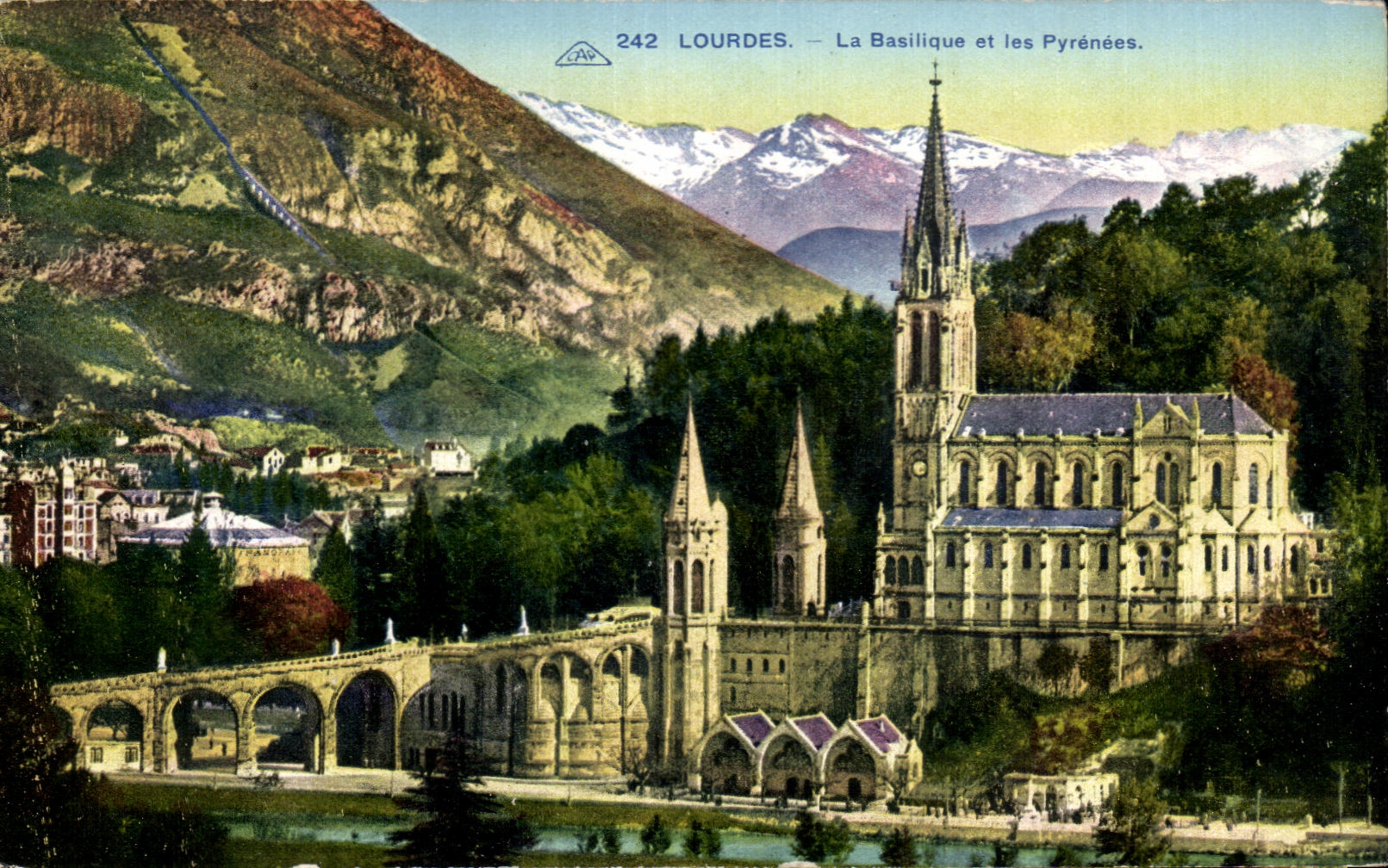 CPA Lourdes the Basilica and the Pyrenees