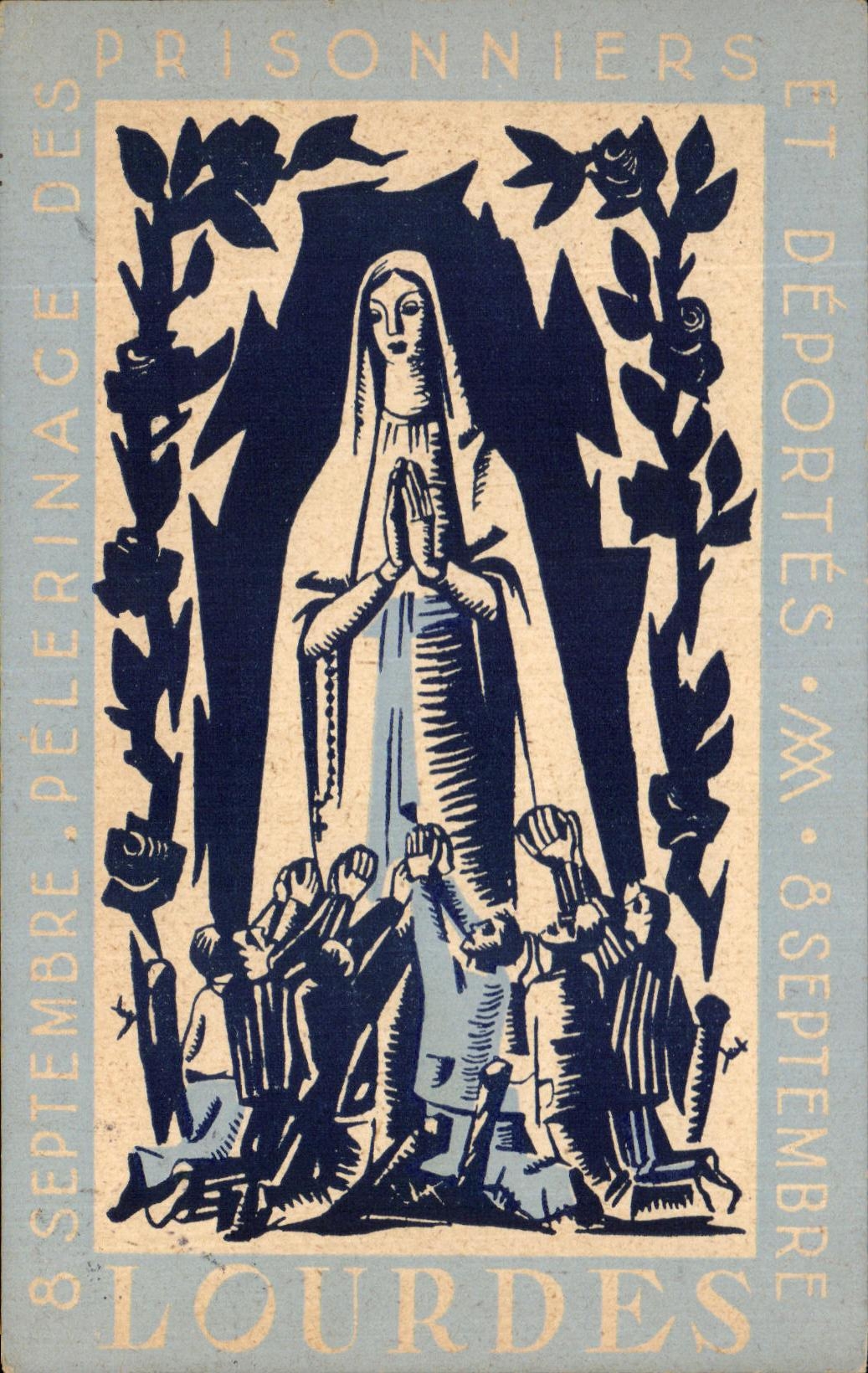 CPA Lourdes Captive and off-set Pilgrimage