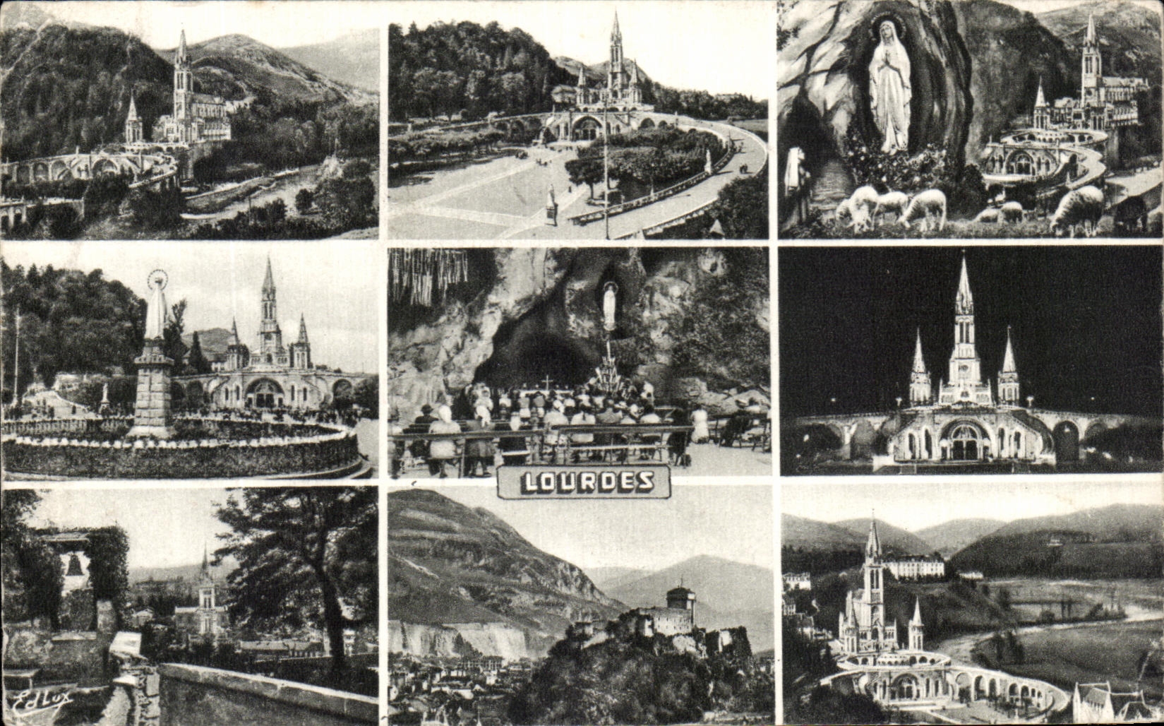 CPA Lourdes the basilica appearance the virgin couronnee the miraculous cave and the strong castle