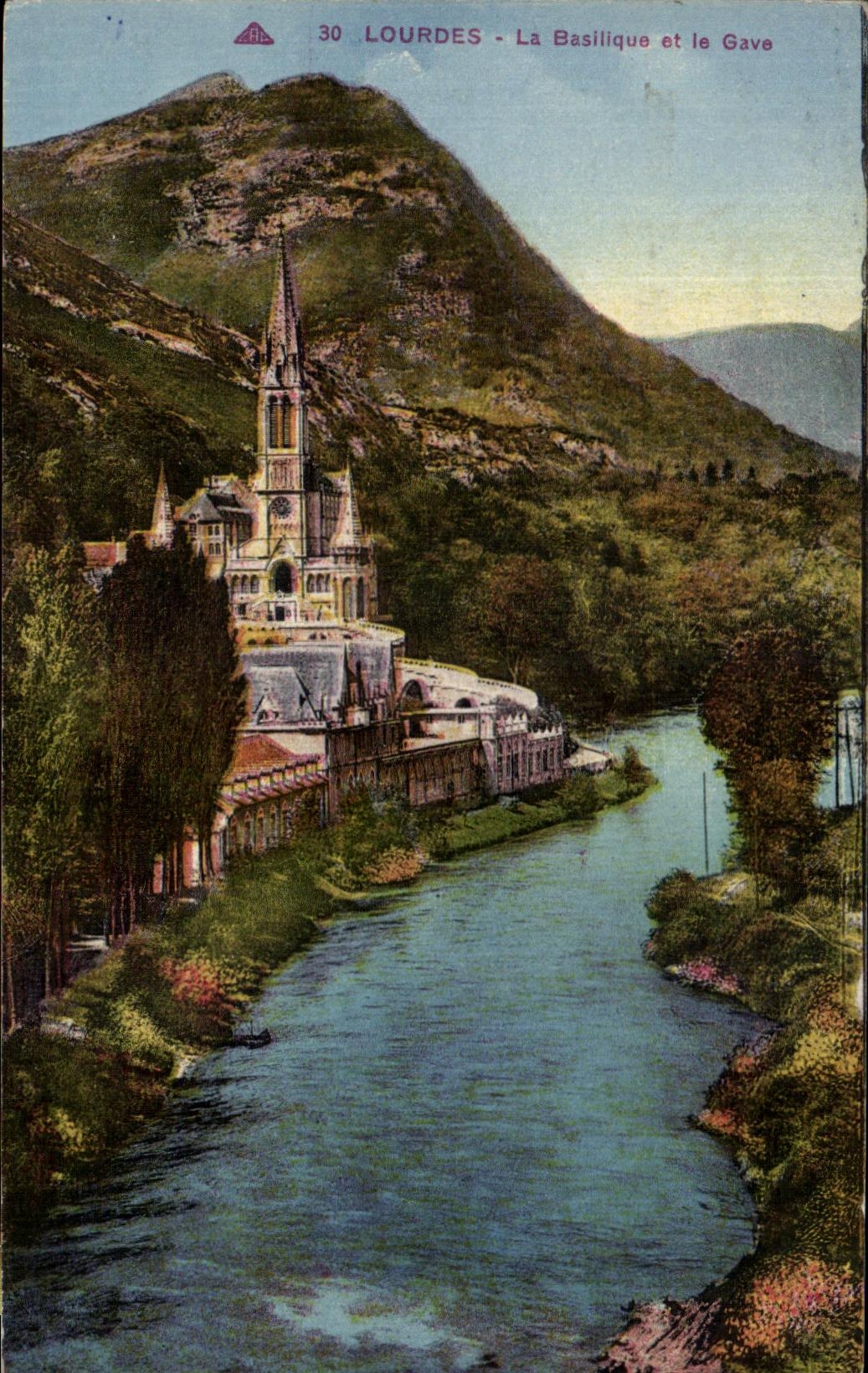 CPA Lourdes the Basilica and Gave