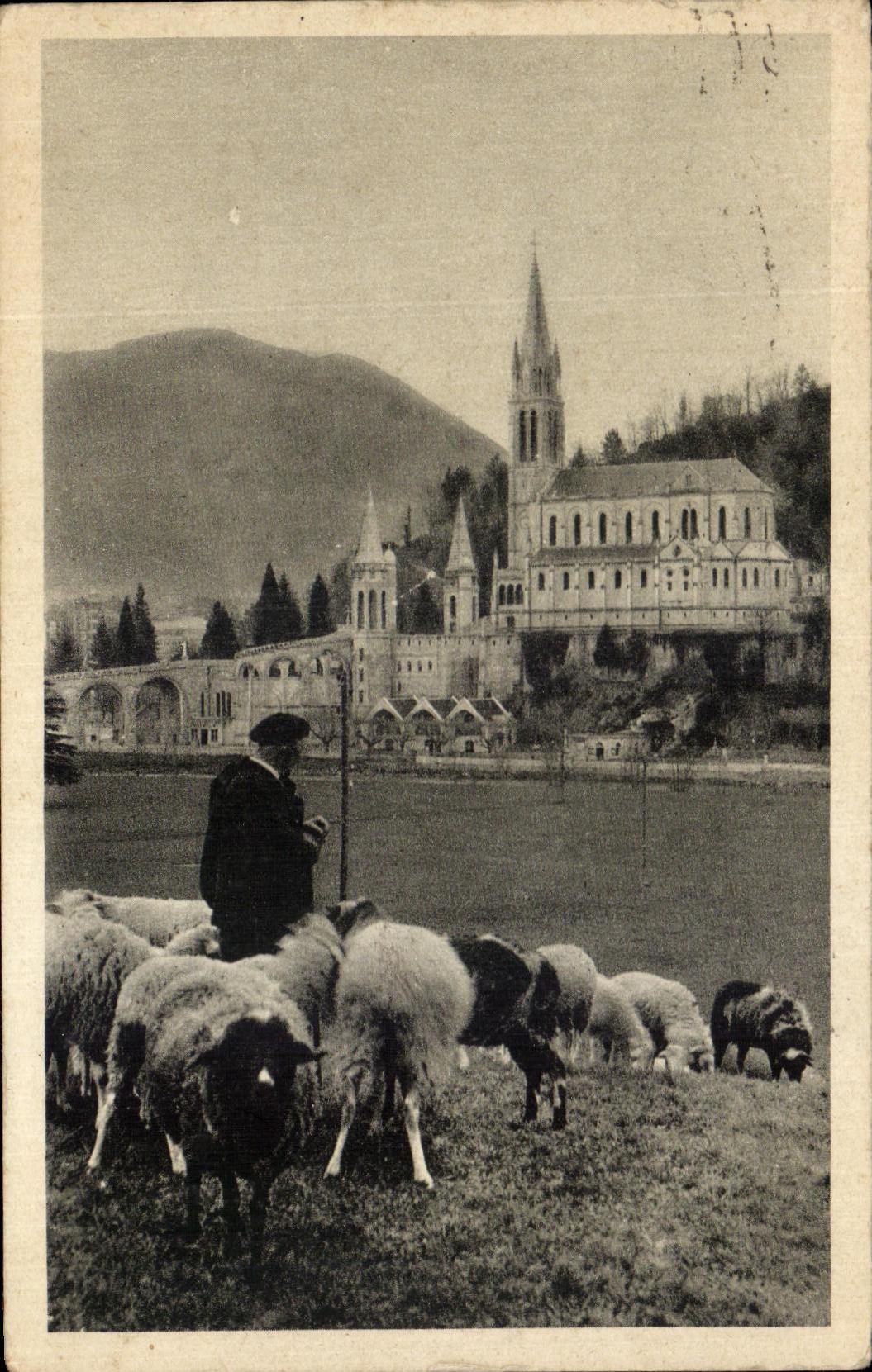 CPA Lourdes the Basilica Shepherd and sheep