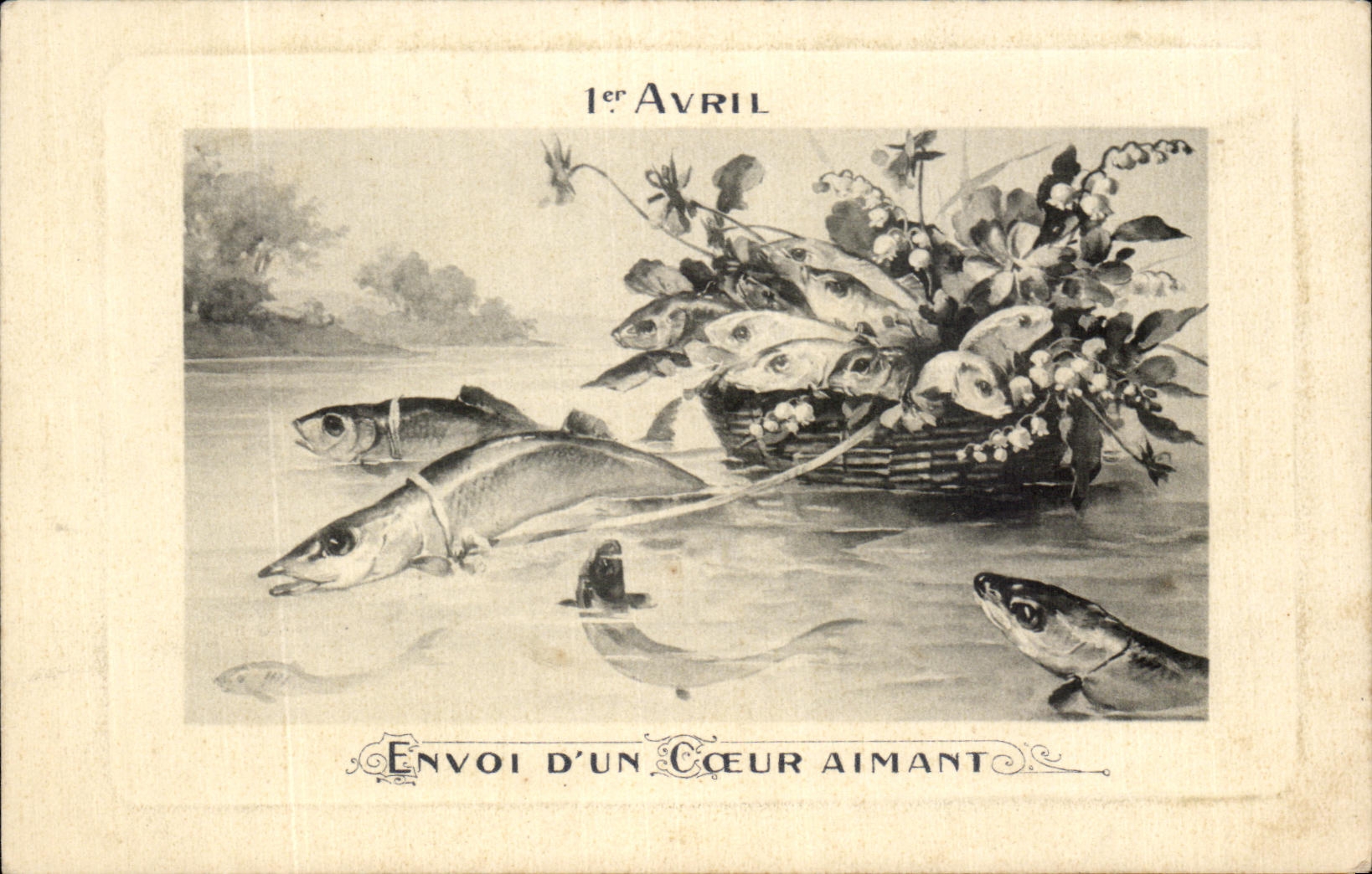 CPA que envia abril Of un corazon carinoso Poisson