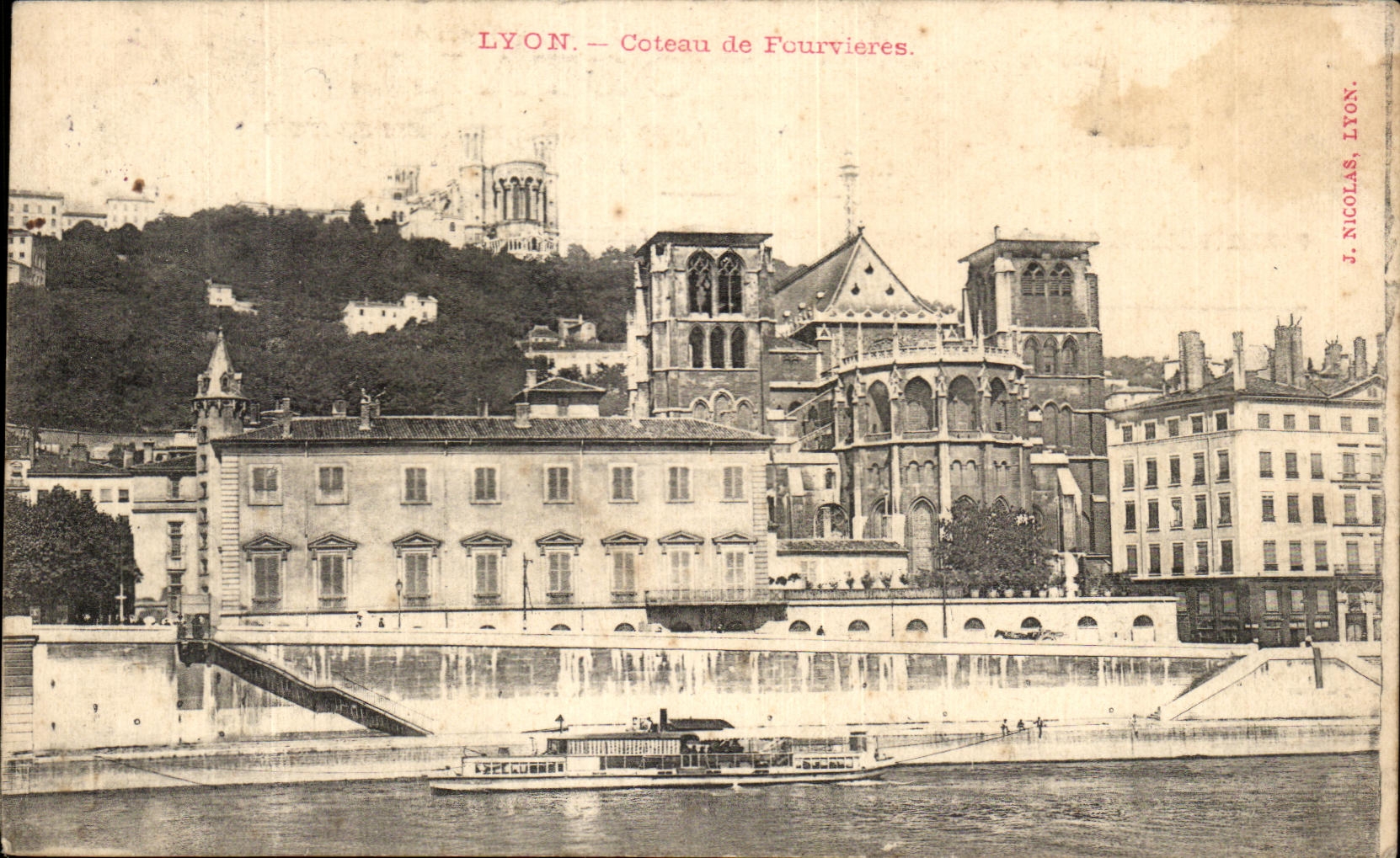 CPA Lyon Slope De Fourvieres Barge Boat