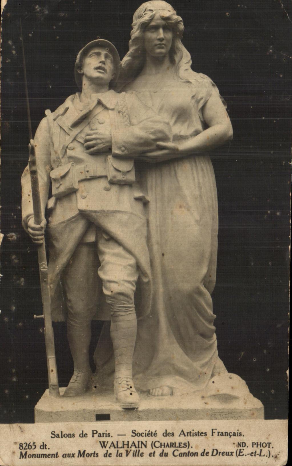 Salas de estar de CPA de la compania de Paris del monumento frances de la guerra de Walhain de los artistas de la ciudad y del canton de Dreus Militaria