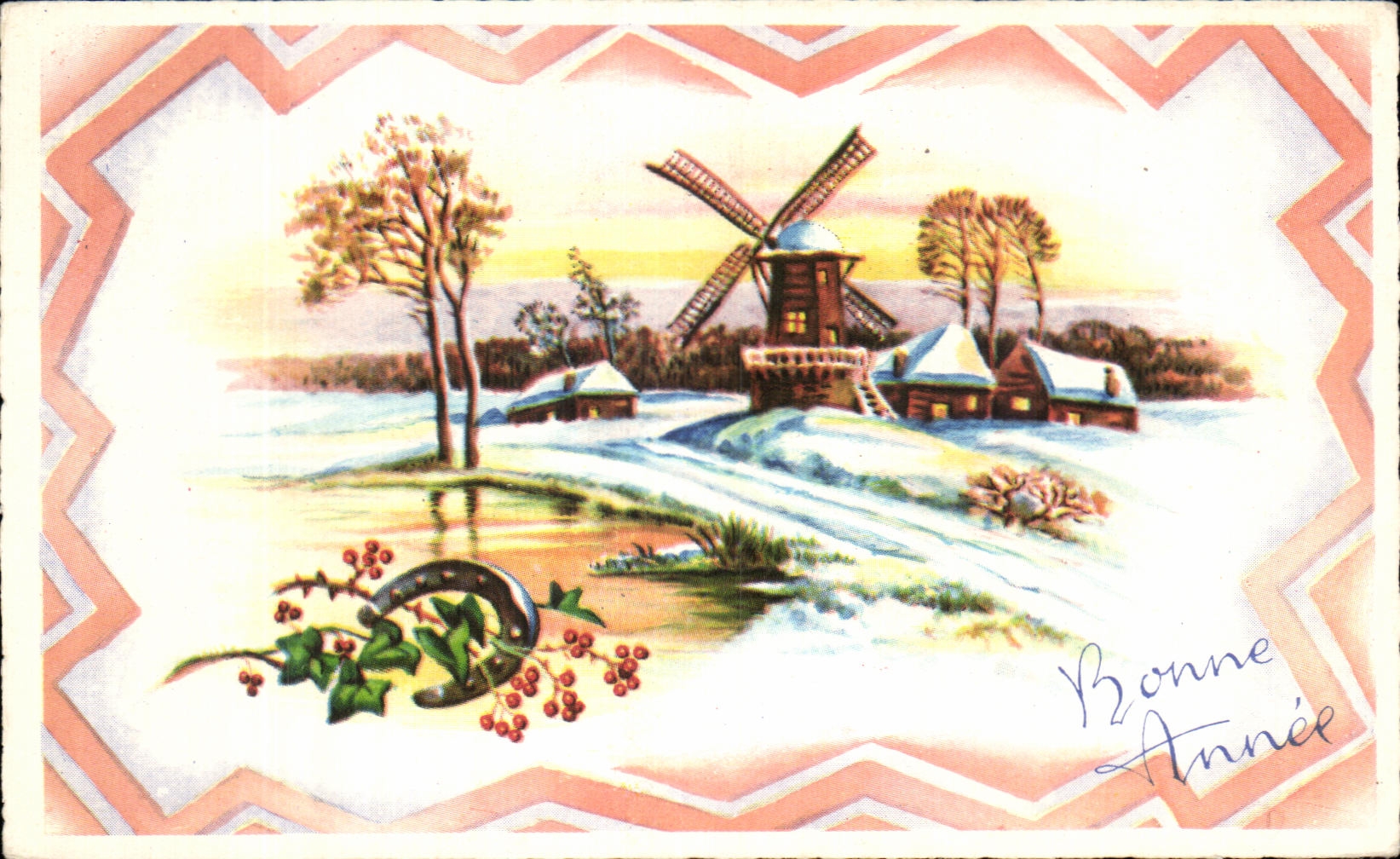CPA Fantaisie Bonne annee Moulin 