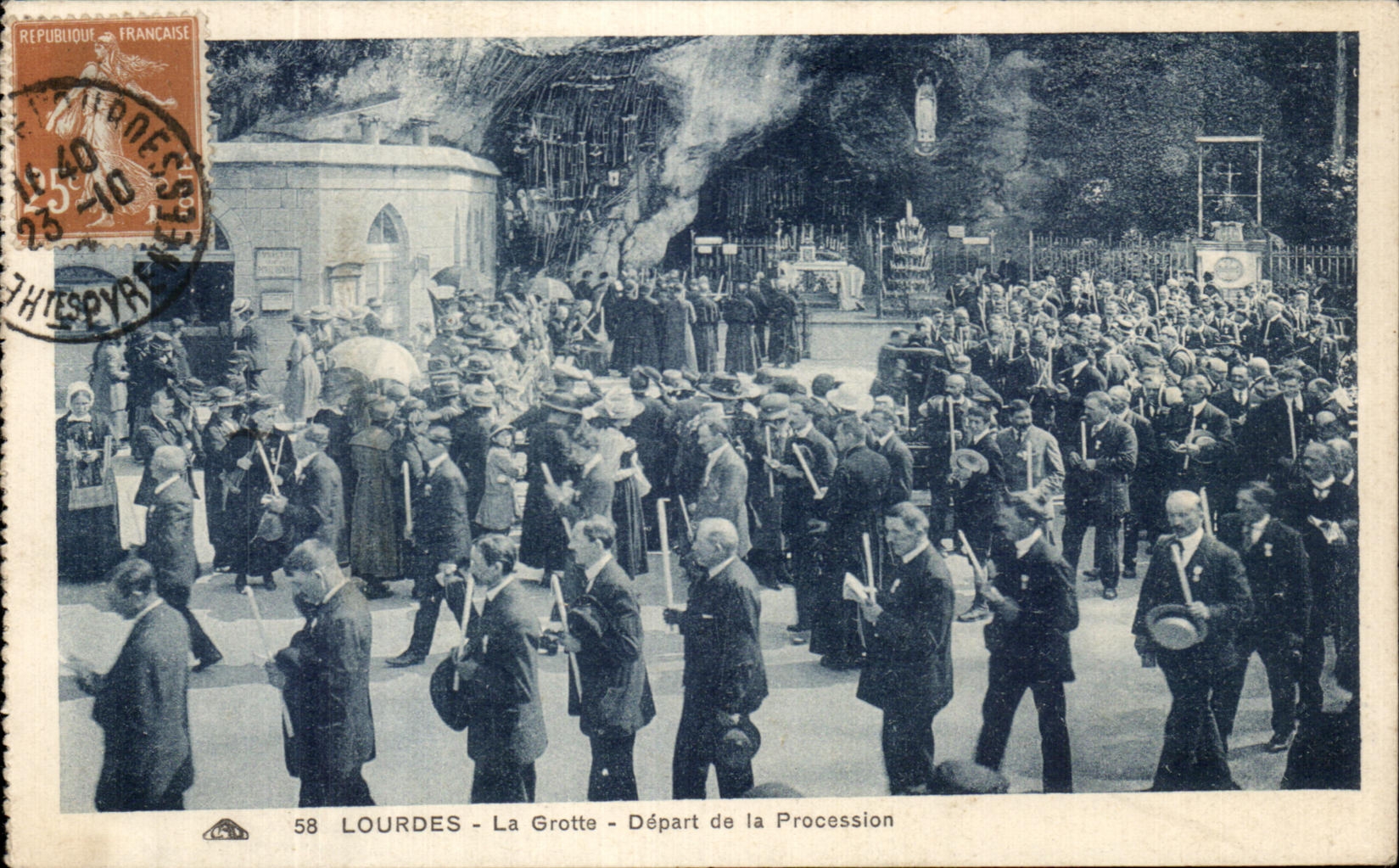 CPA Lourdes the Cave Departure of the Procession