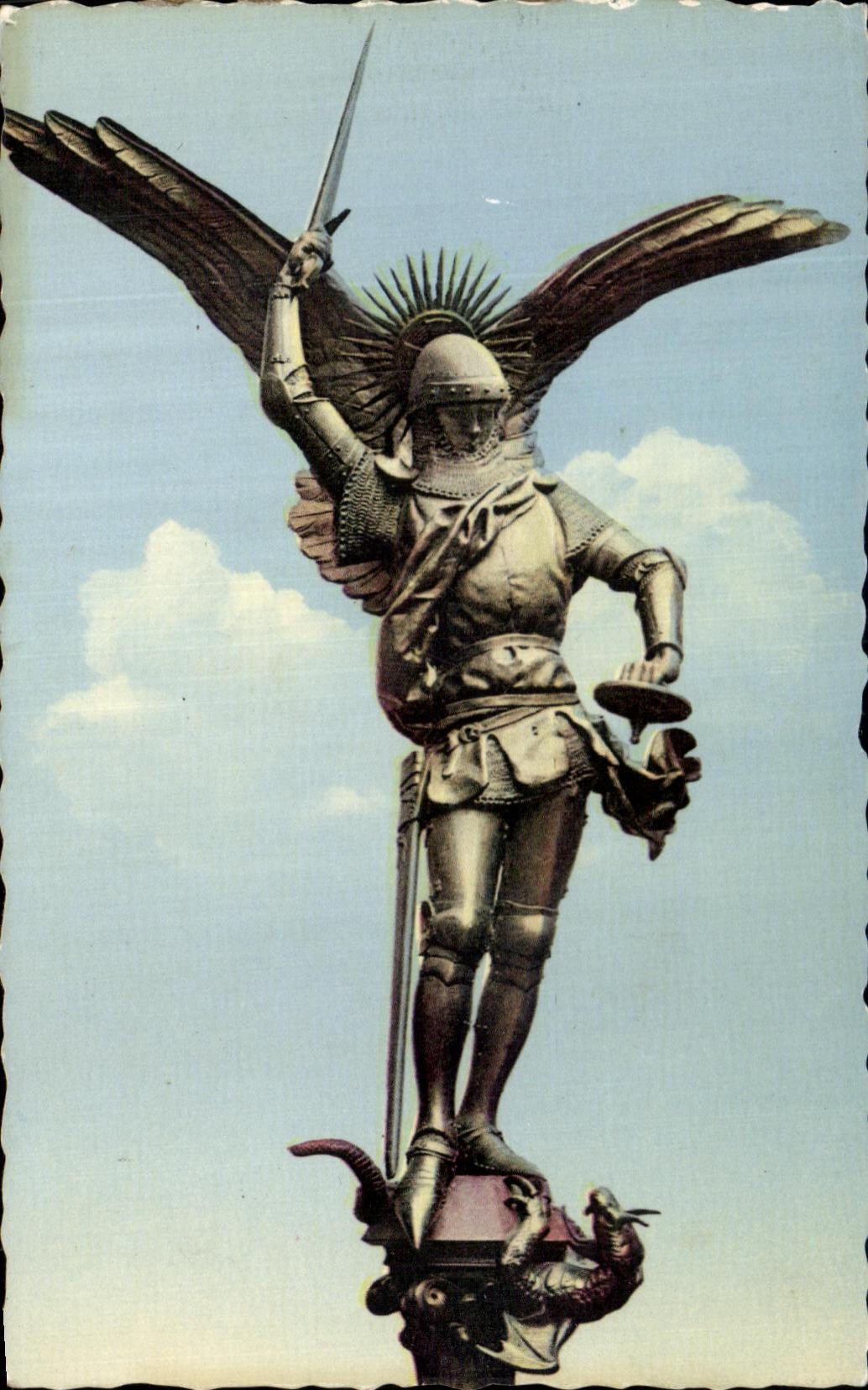CPA Abbey Of the Mount St Michel Statue Of St Michel By Fremiet