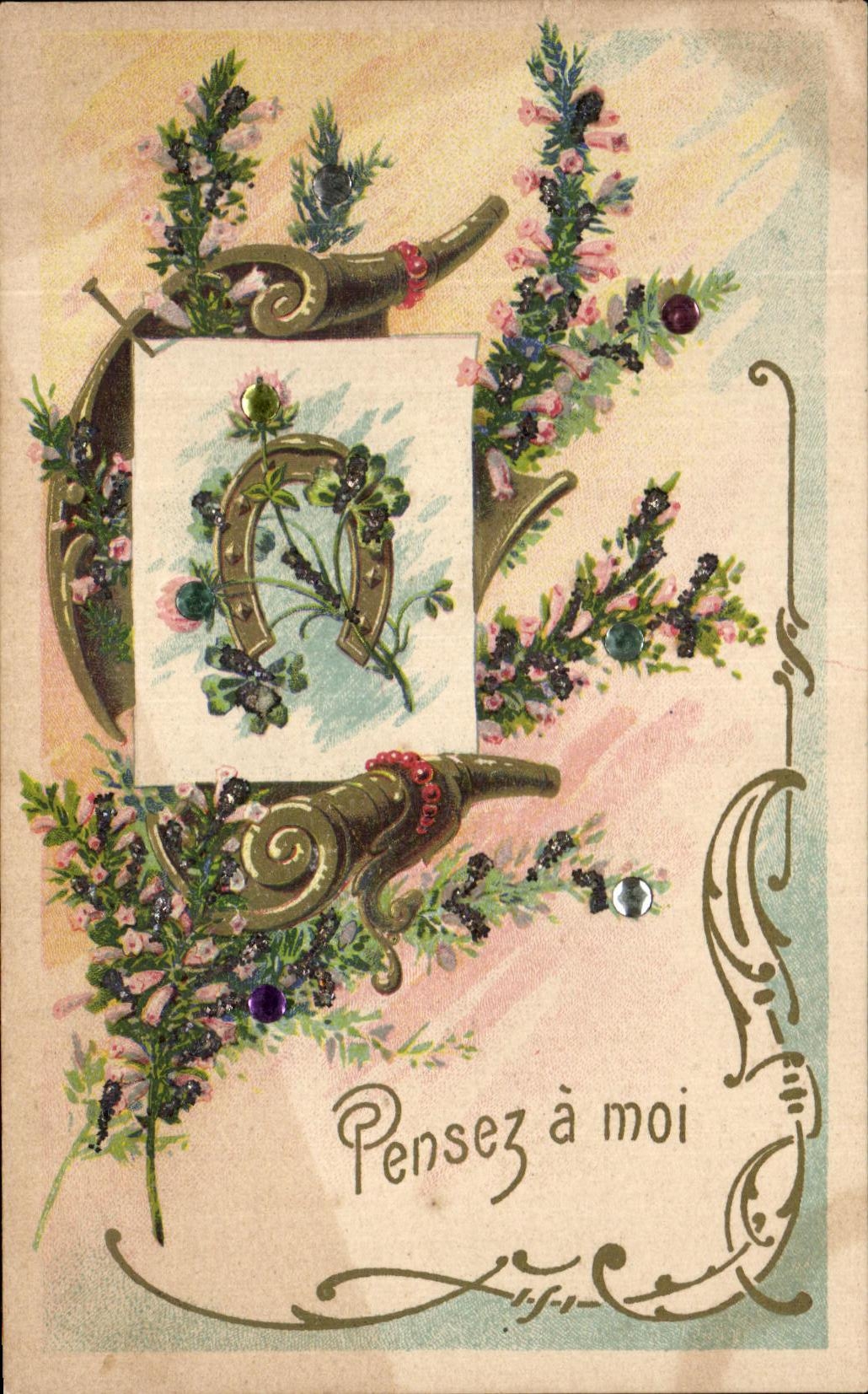 CPA Pensez has to Me Fantasy Flowers Horseshoe