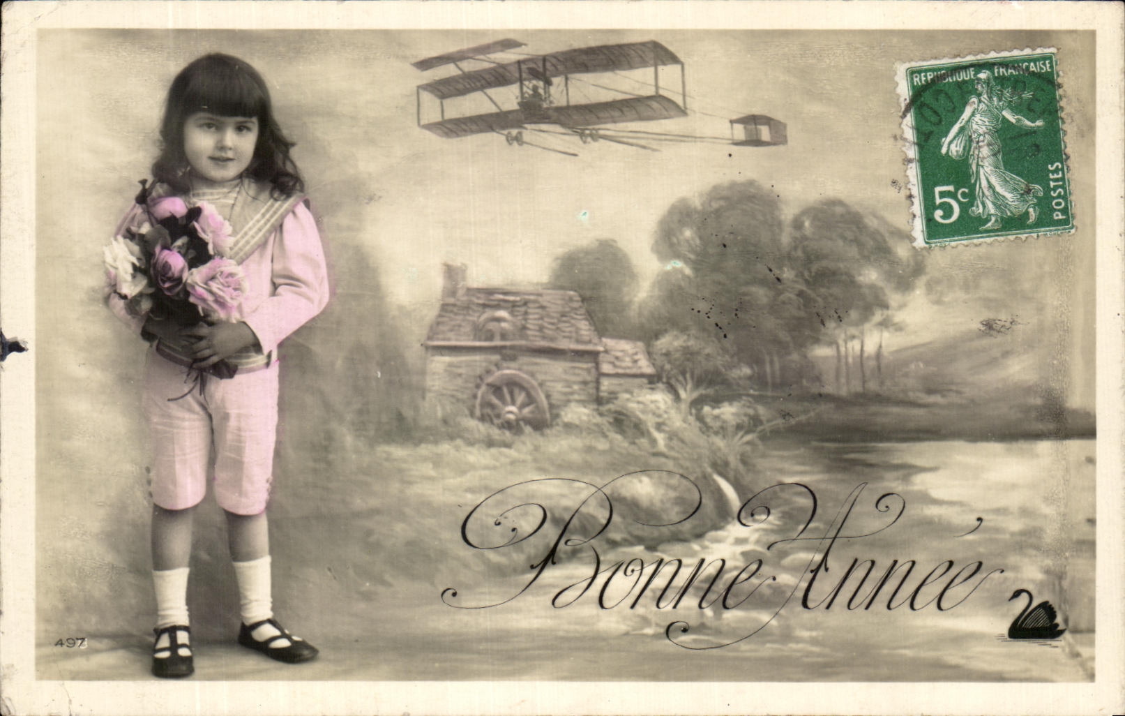 Plano del nino de la Feliz Ano Nuevo de CPA