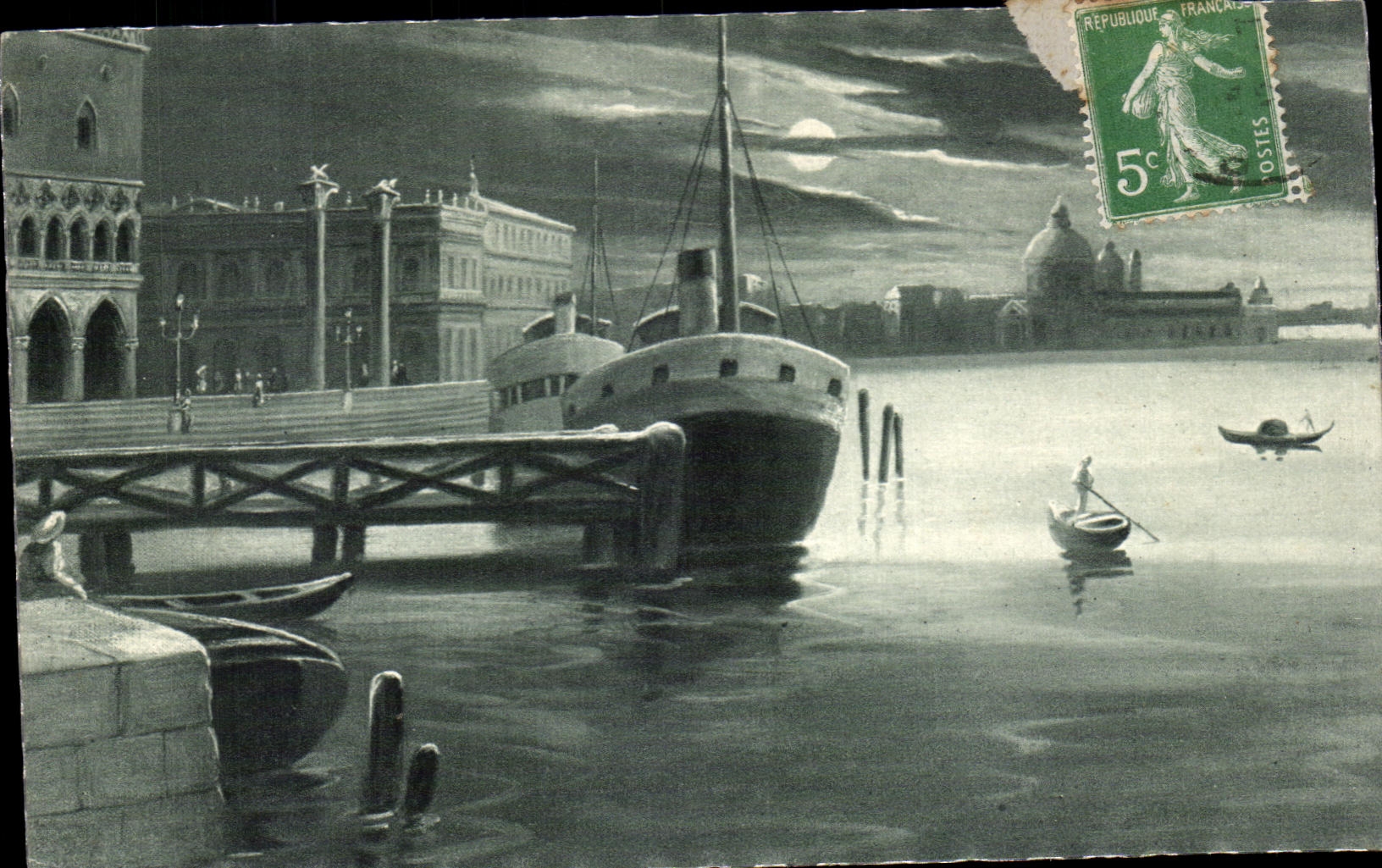 CPA Venice Boat with the port