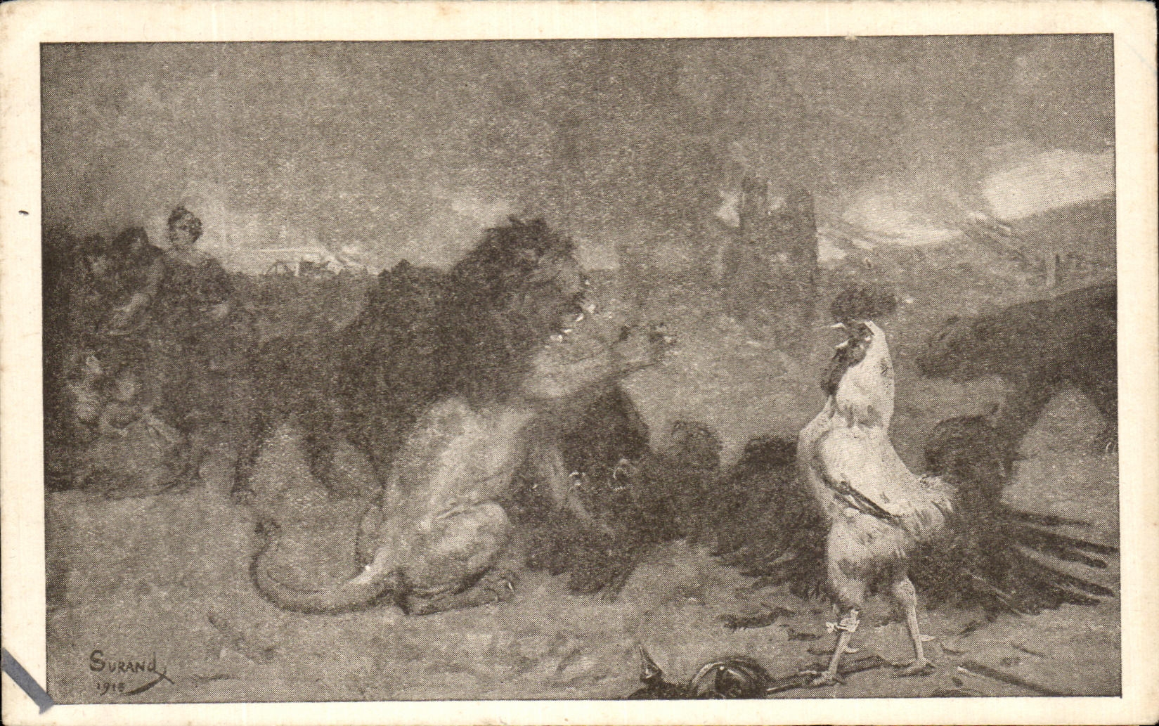 CPA Militaria Lion and cock