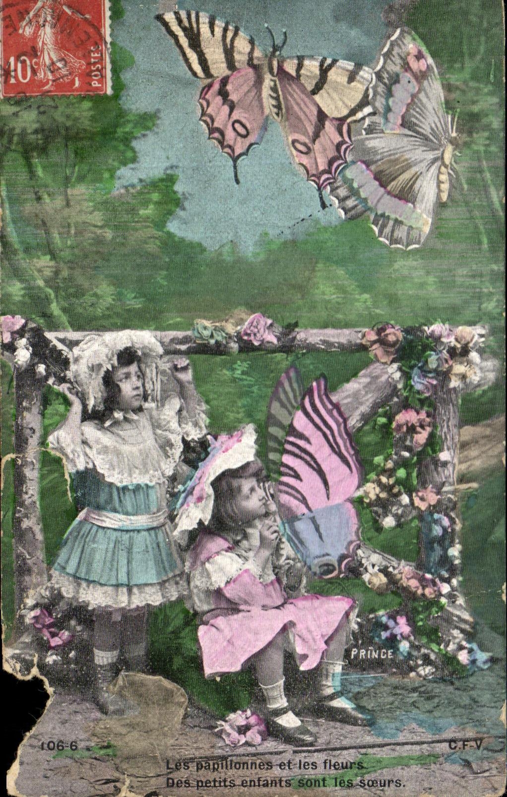 CPA Papilionnes y Flowers Of los pequenos ninos son las hermanas