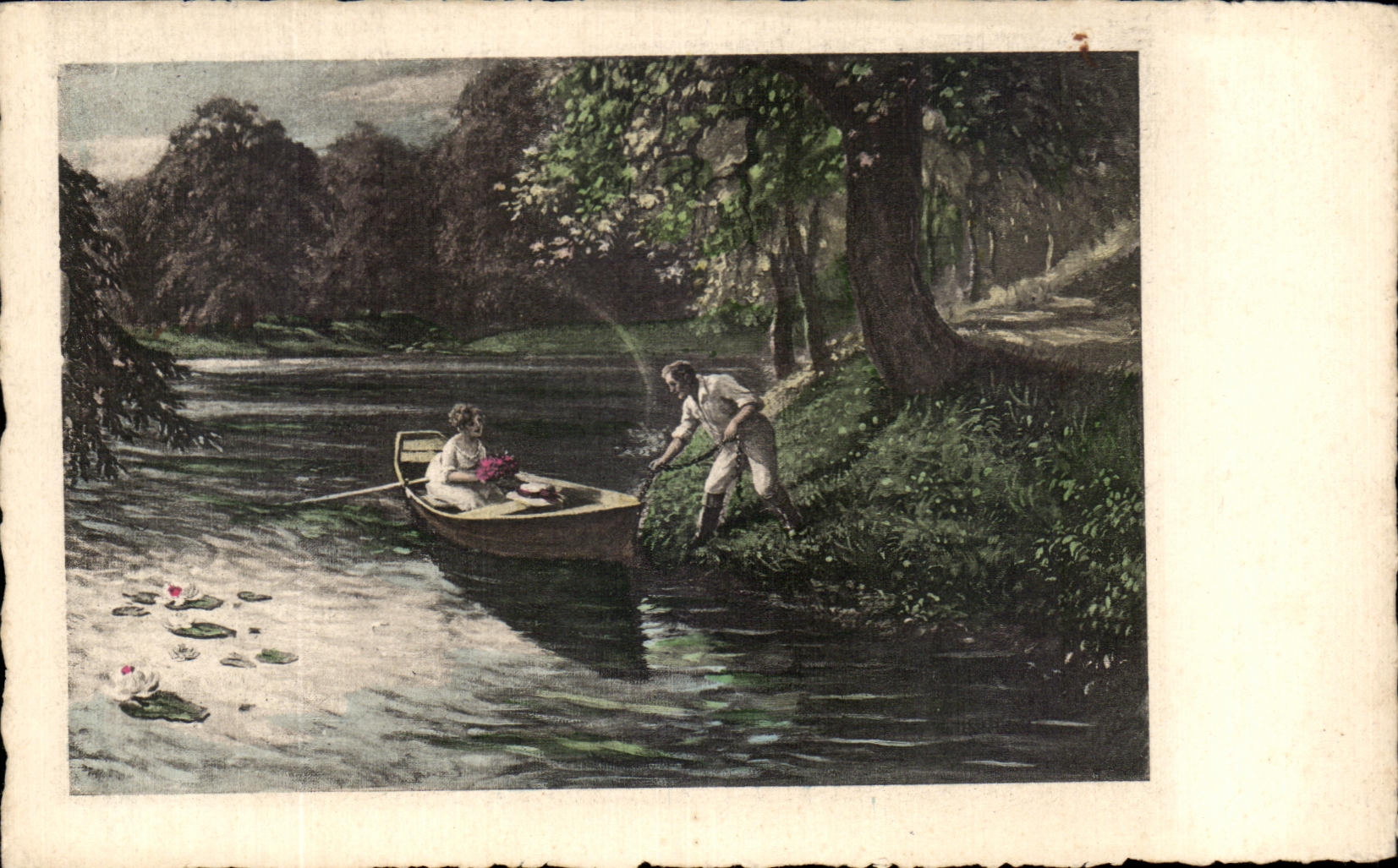 CPA Fantaisie Femme et barque 