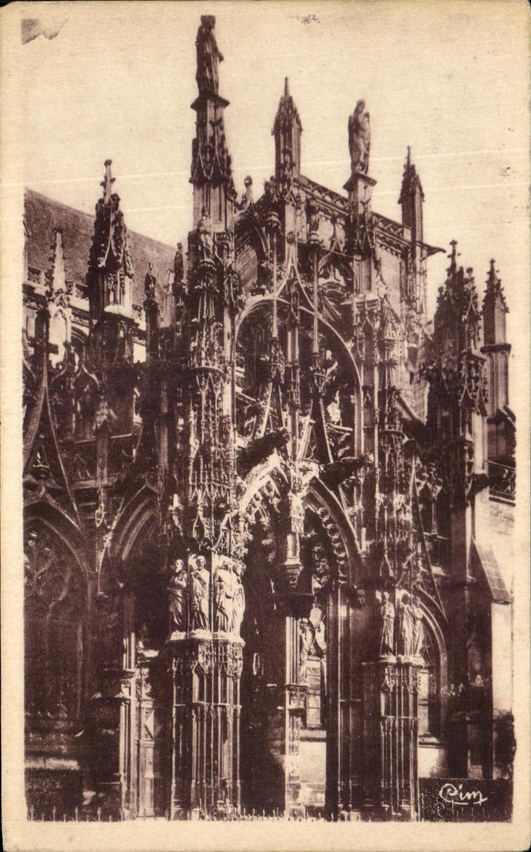 Puerta meridional de Notre Dame de la iglesia de CPA Louviers y torre central