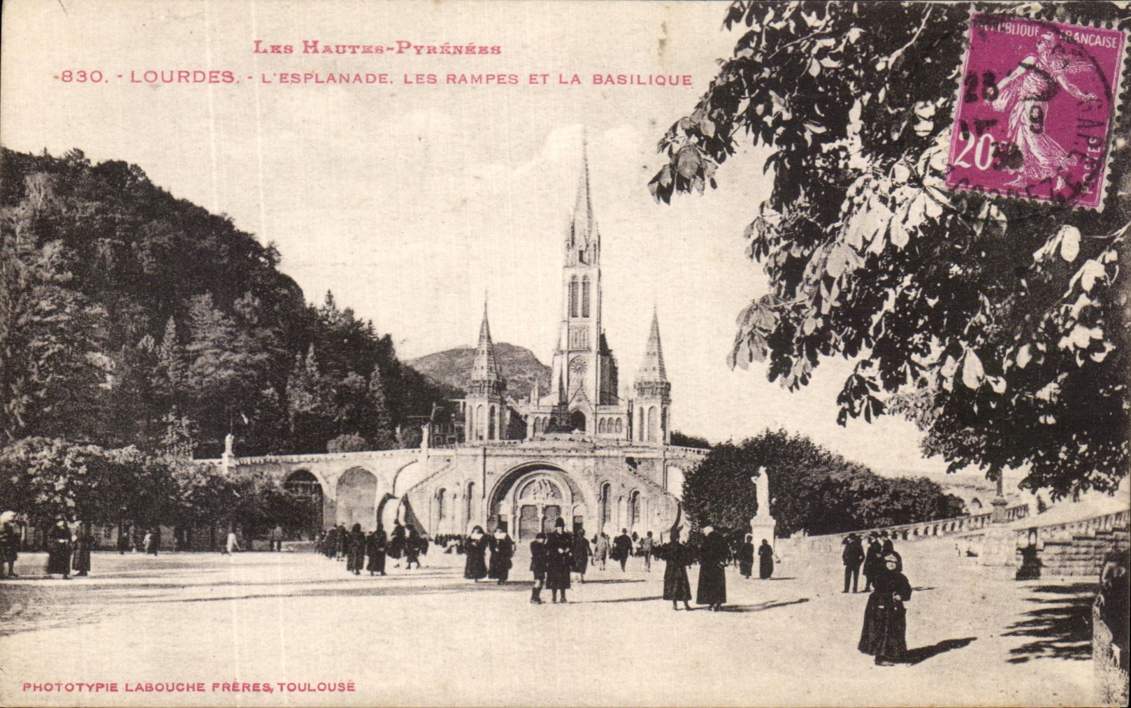 CPA the High Pyrenees Lourdes the Esplanade Slopes And the Basilica