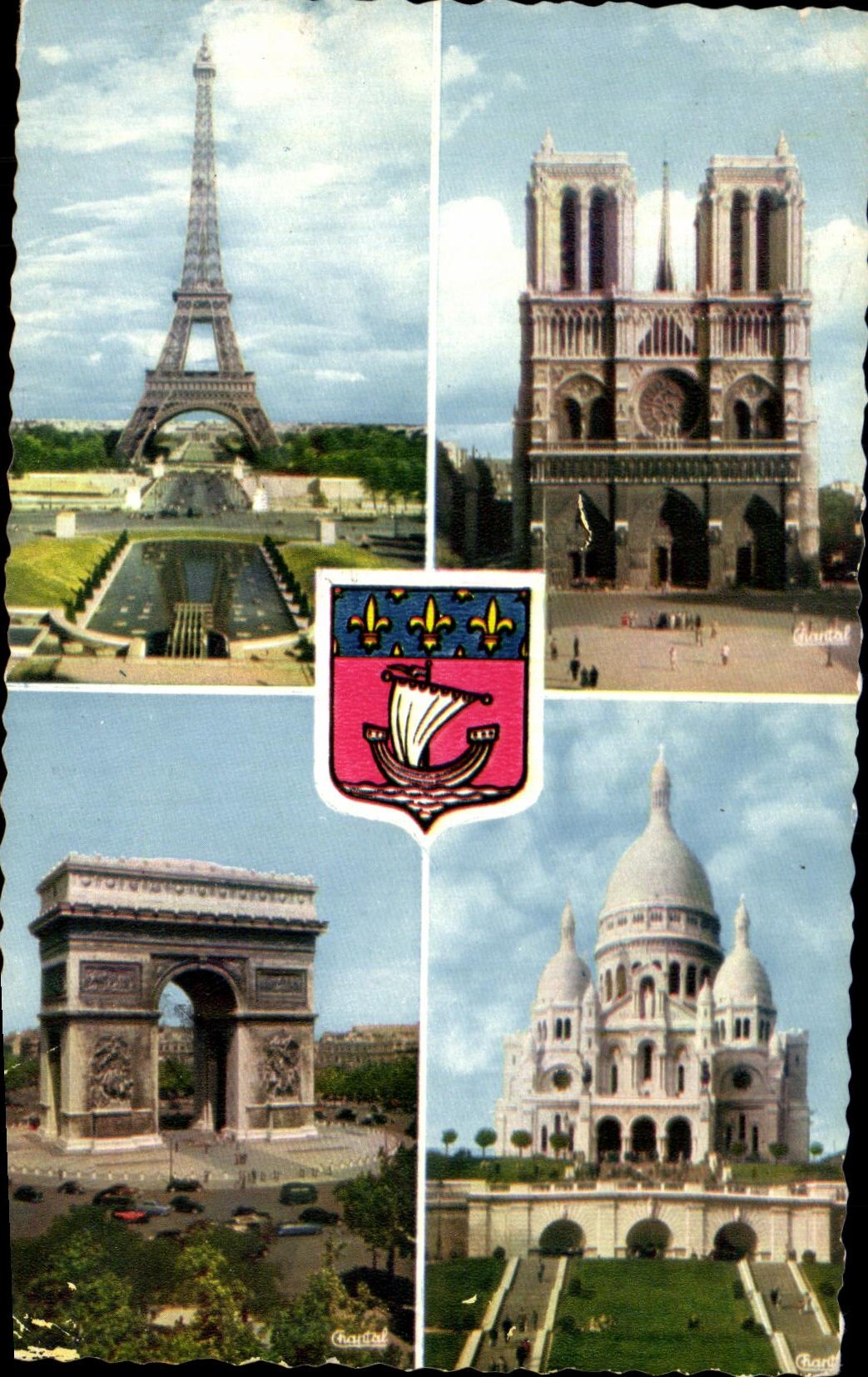 CPSM Paris Eiffel Tower Our Lady Arc de Triomphe Sacring Heart montmartre