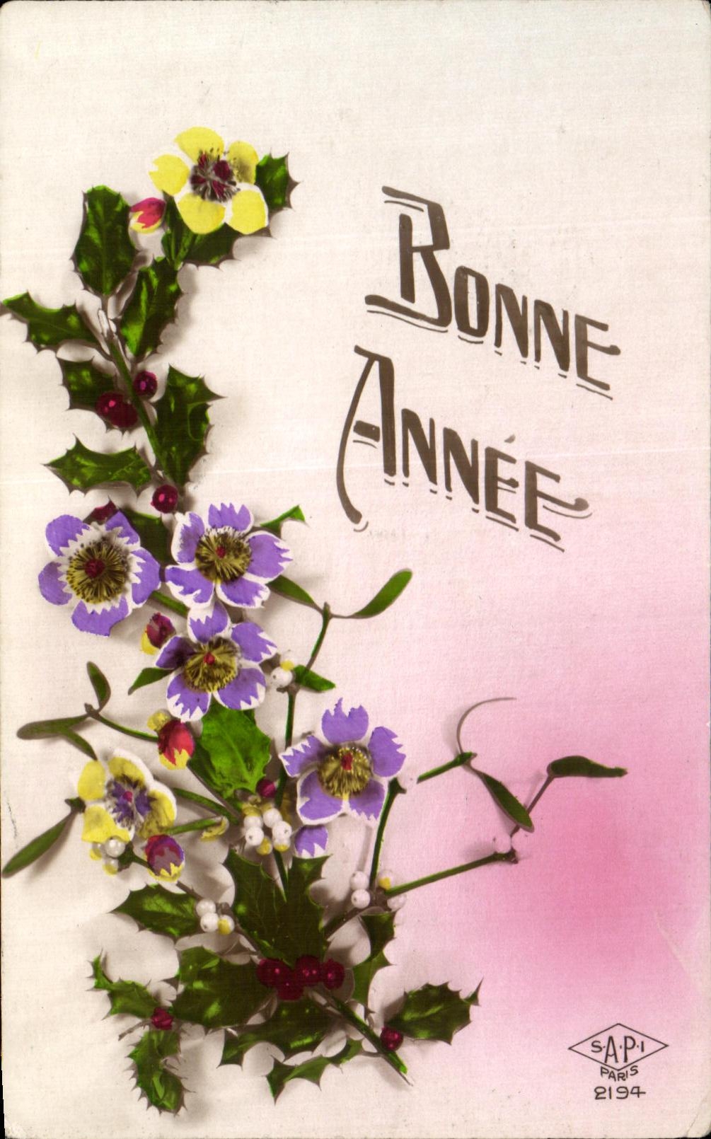 La fantasia de CPA florece Feliz Ano Nuevo