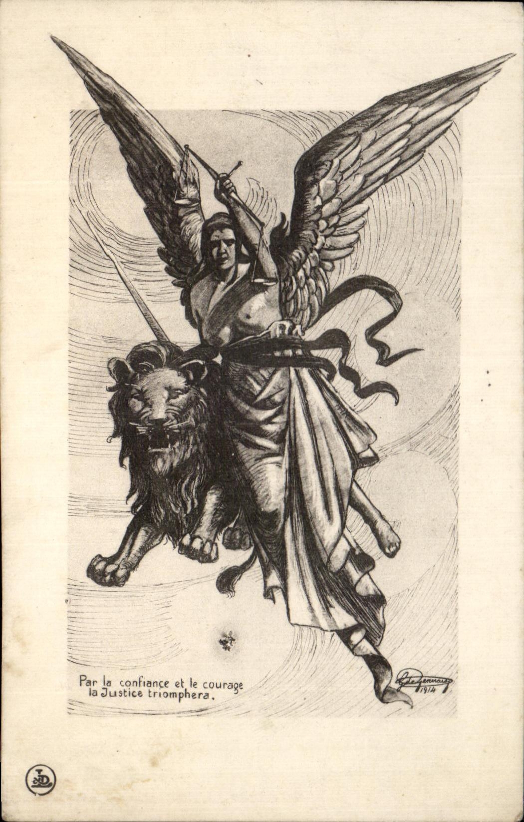 CPA Par la Confiance et le Courage la Justice Trimphera Lion