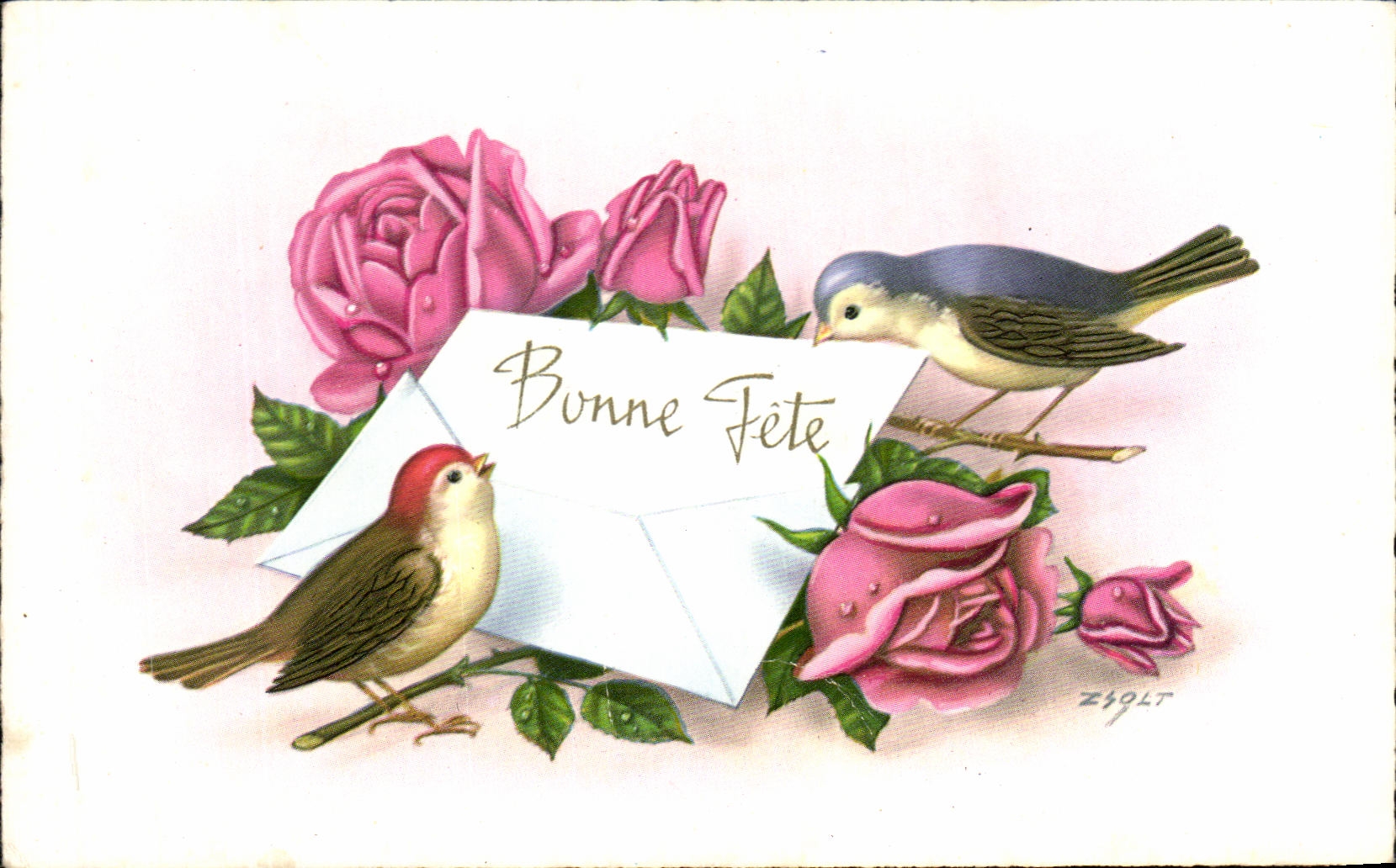 La fantasia de CPA florece pajaros de los tragos