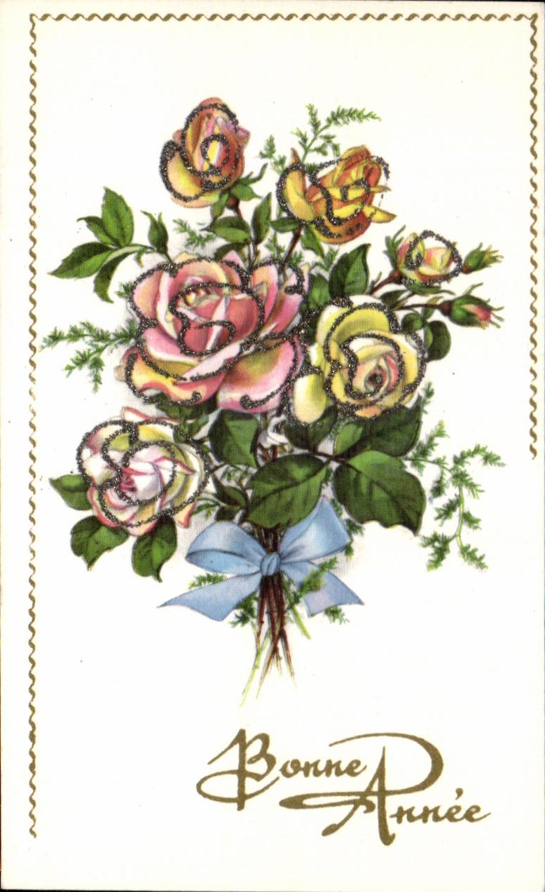 CPA Bonne annee Fleurs