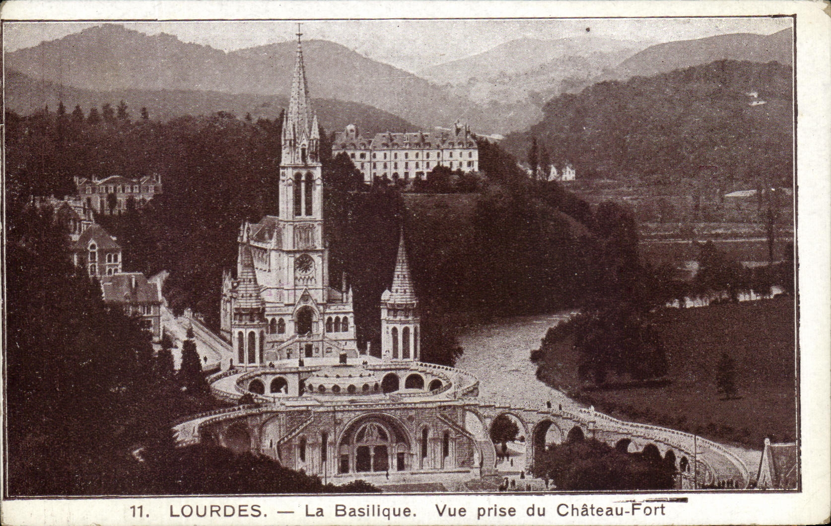 CPA Lourdes the Basilica Seen from of the Castle Fort Publicity Peyramale Store