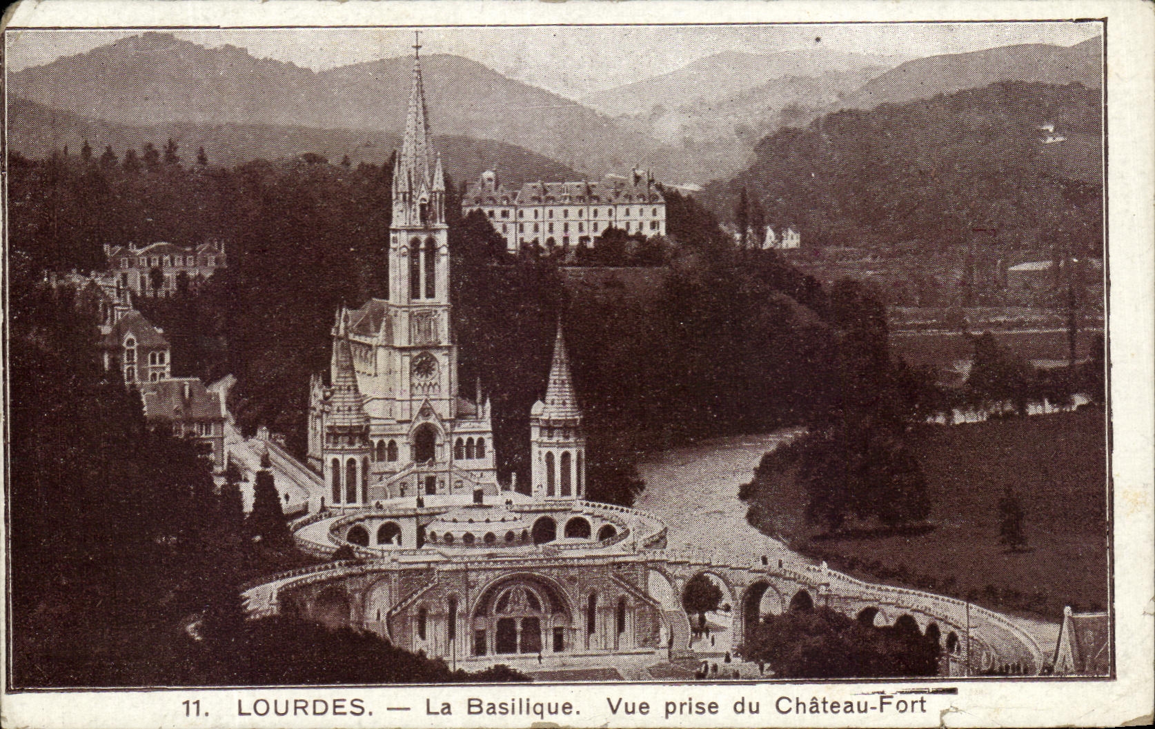 CPA Lourdes the Basilica Seen from of the Castle Fort Publicity Peyramale Store