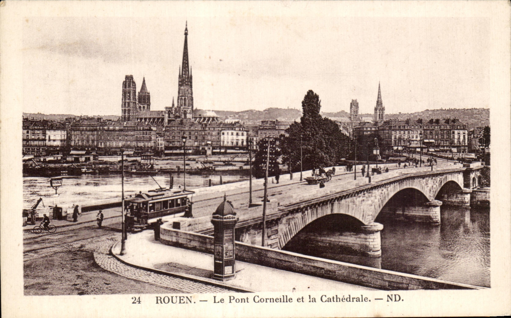 CPA Rouen the Bridge Crow and the Cathedral Tram