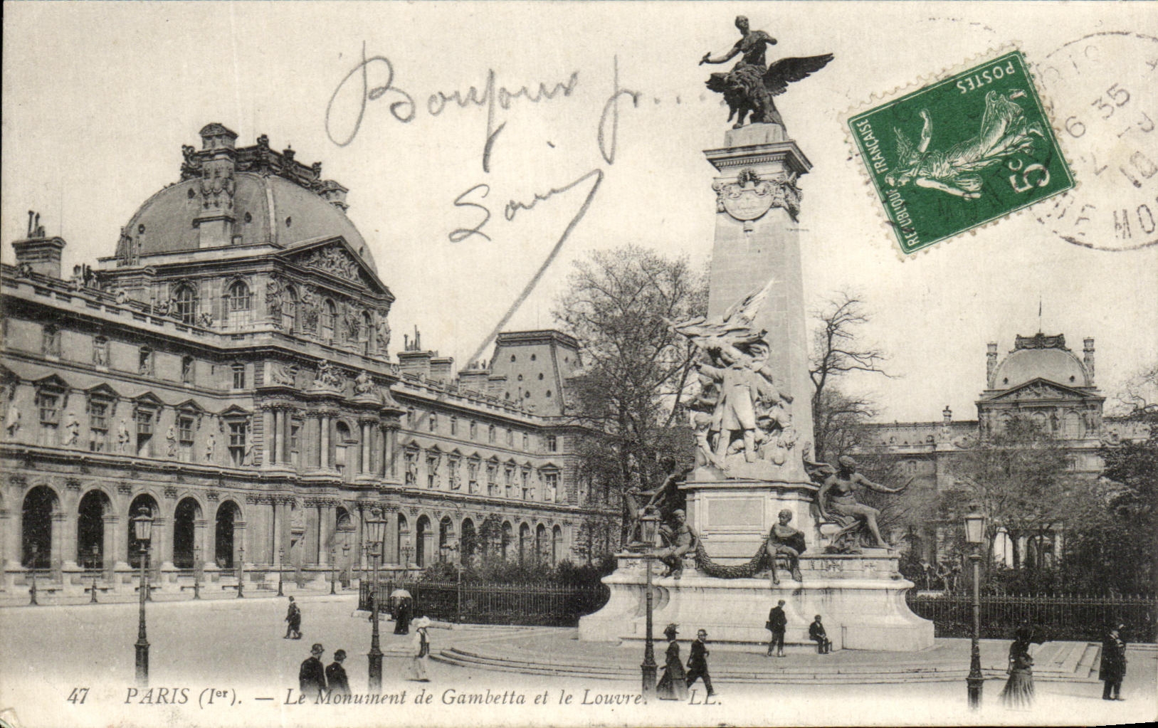 CPA Paris the Gambetta monument and Louvre