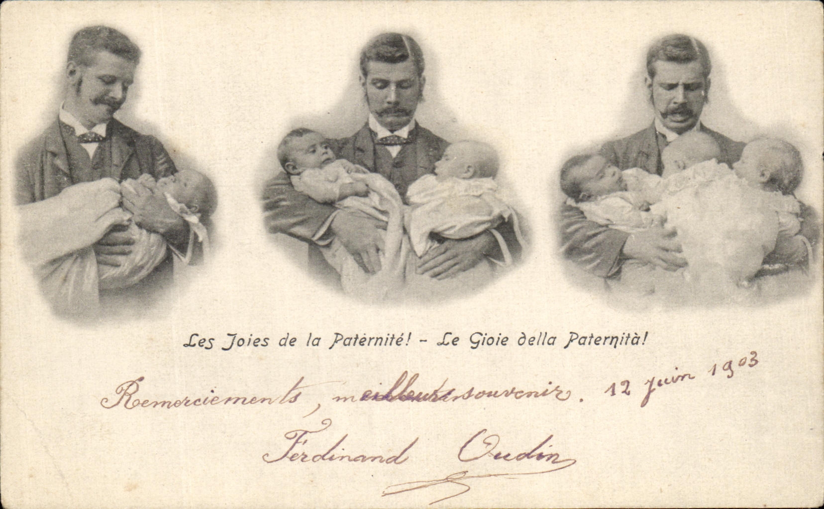 Alegrias de CPA de los trios gemelos de los ninos de Paternita del della de Gioie de la paternidad
