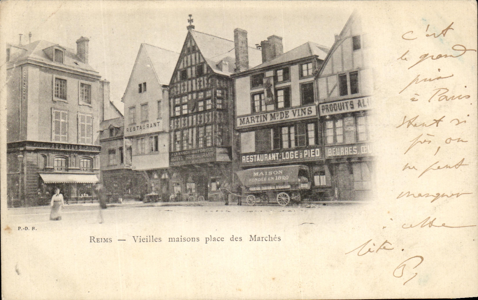 CPA Rheims Vieilles houses places Markets Coach (nice shot)