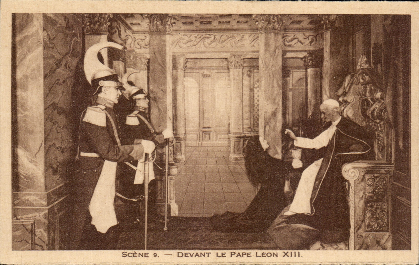 Escena de CPA delante de la diorama de Pope Leon Lisieux del santo eTbrese de