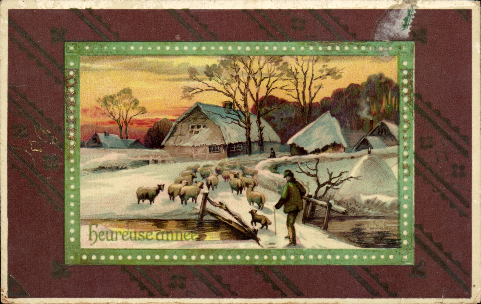 CPA Heureuse annee Berger et moutons 