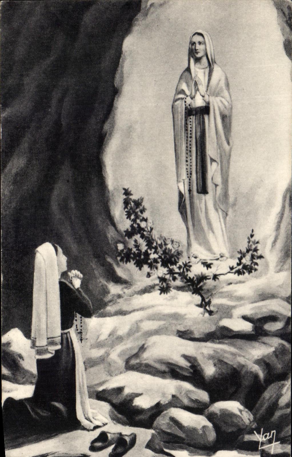 CPA Lourdes Appearance Of the Virgin has Bernadette soubirous