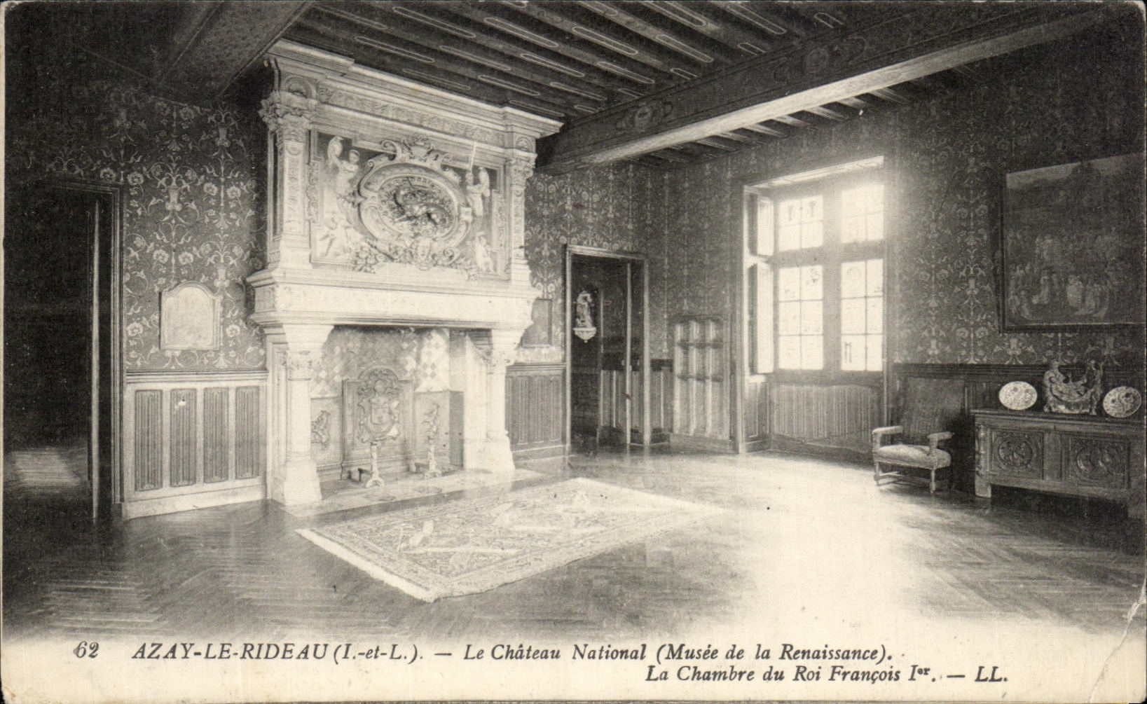 CPA Azay la cortina el castillo nacional el cuarto de rey François 1r