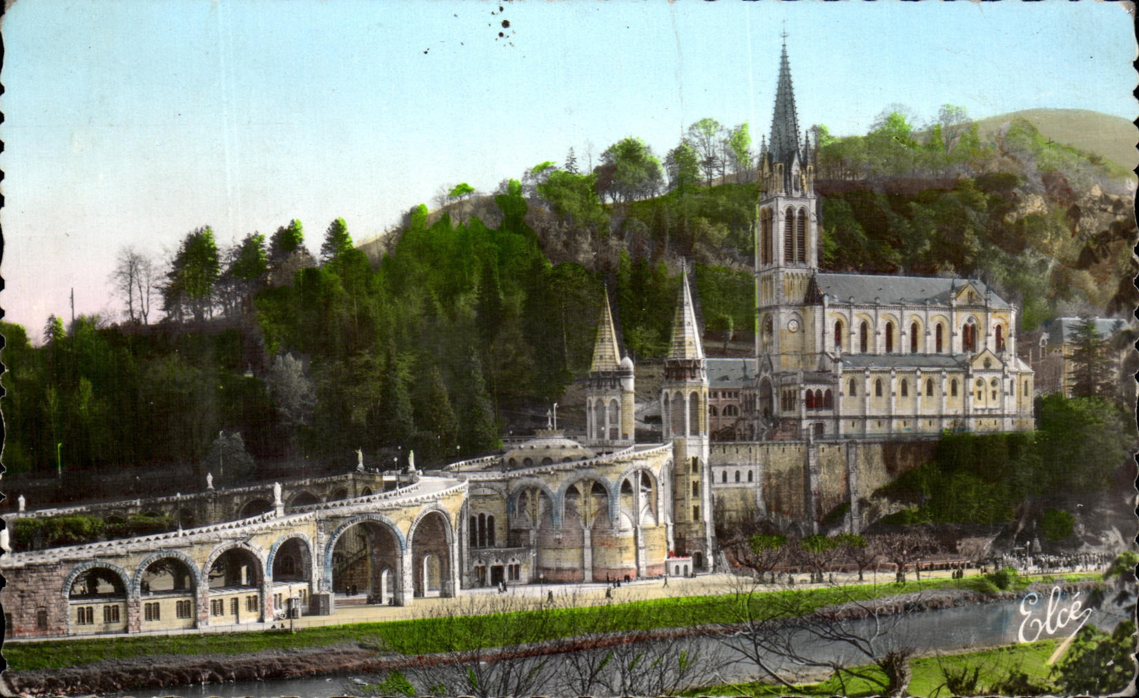 CPA Lourdes the Basilica On the right the Cave