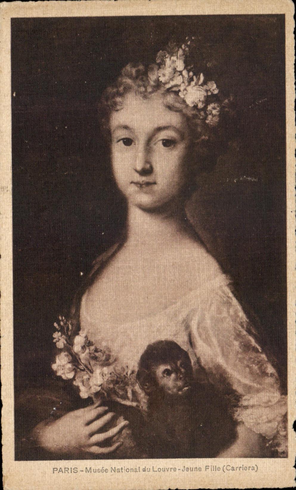 CPA Paris National museum in Louvre Young girl Monkey