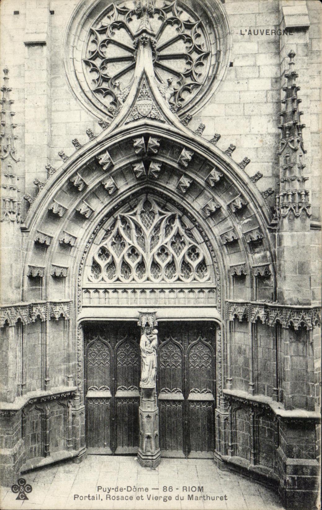 CPA Puy De Dome Riom Portail Rosace Et Vierge du Marthuret
