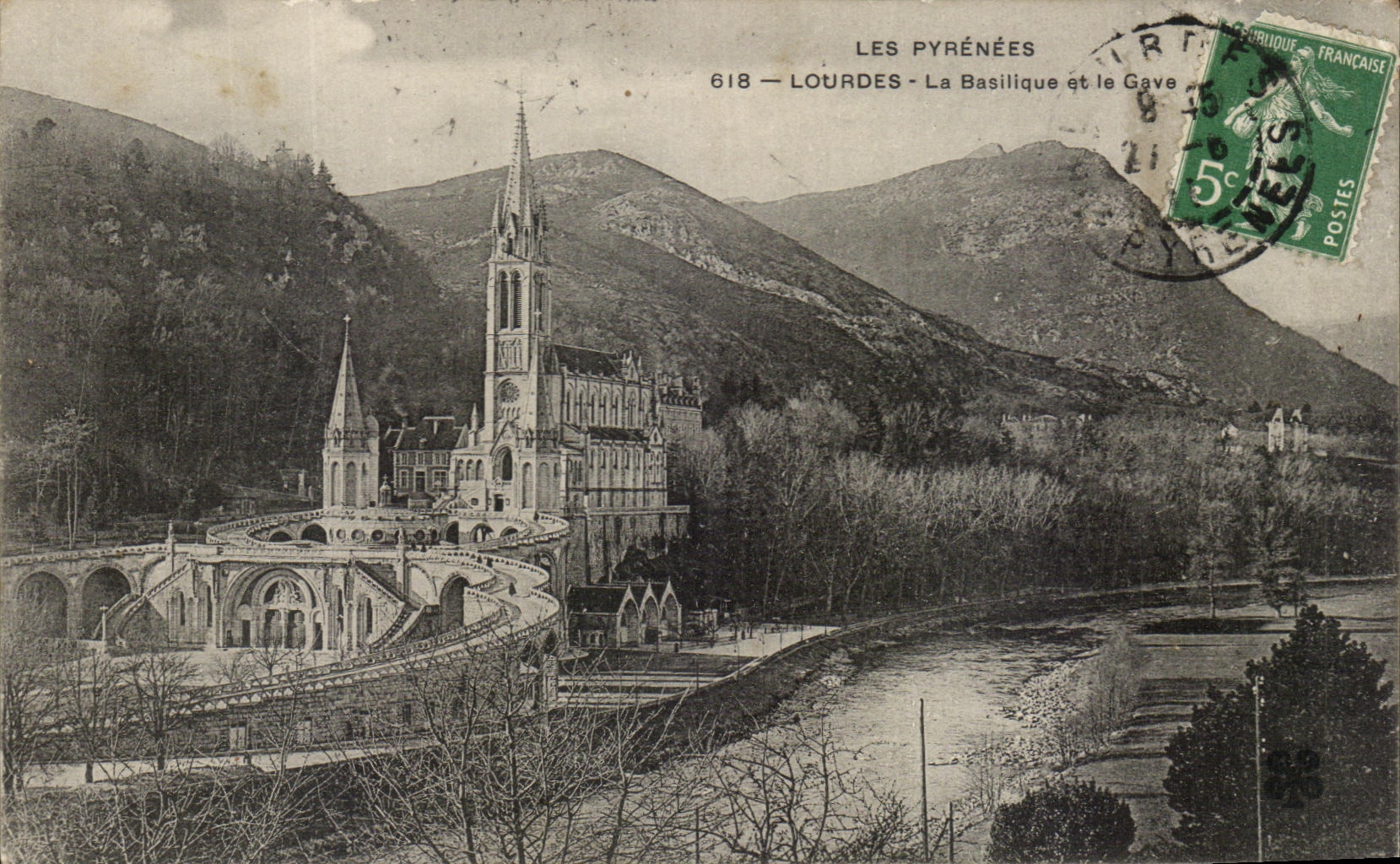 CPA Lourdes the Basilica and Gave