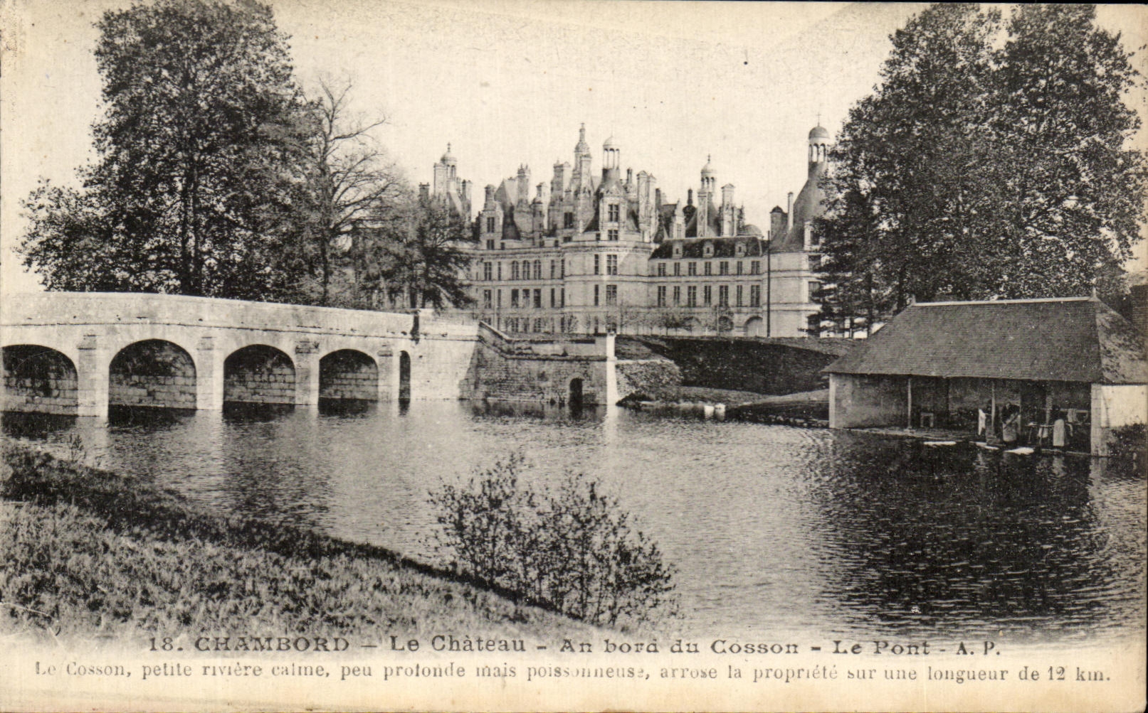 CPA Chambord Le Chateau An Bord du Cosson Le pont Lavoir 